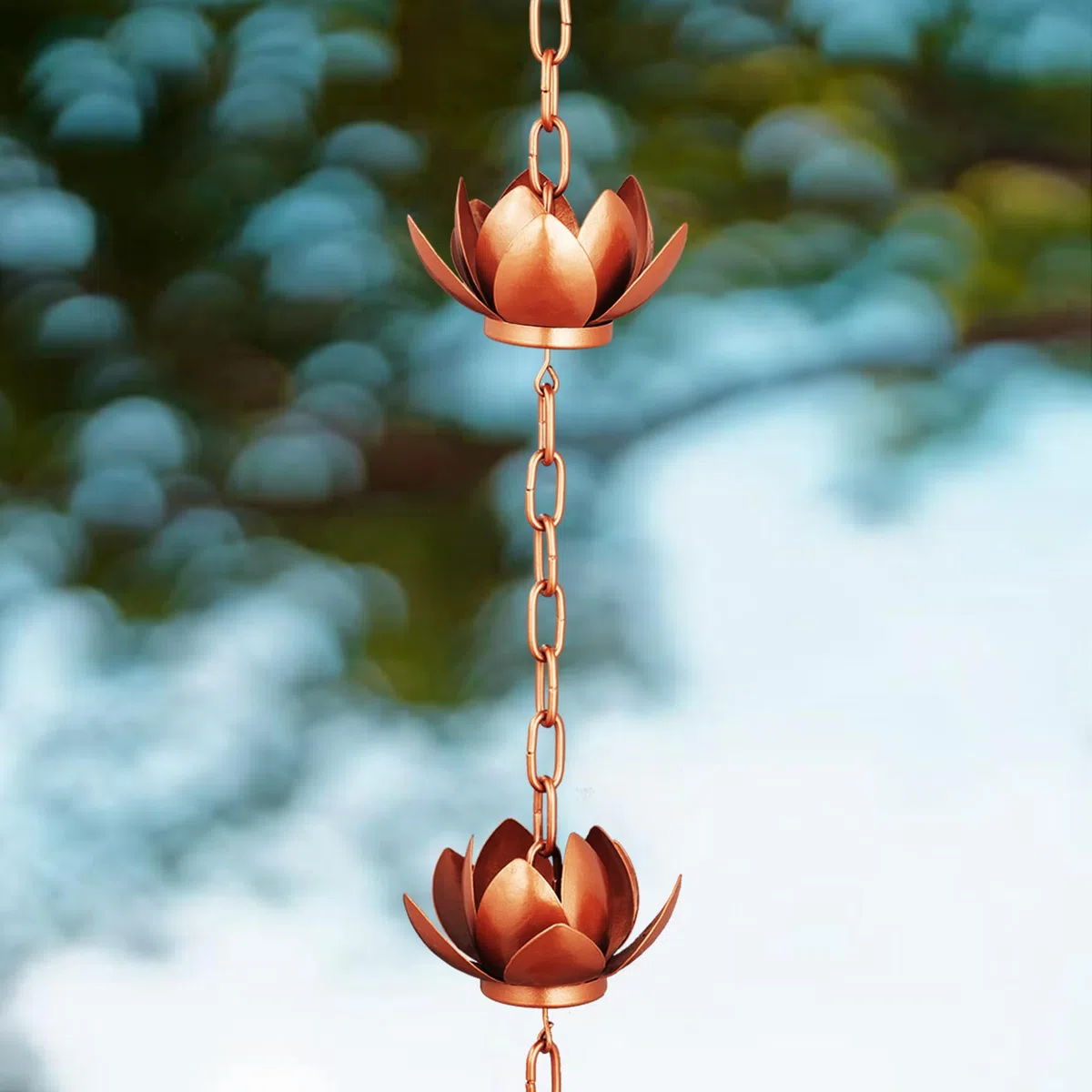 Rifachua 2,59 m Chaîne de Pluie pour Descentes de Pluviales Extérieures, Chaîne de Pluie en Cuivre avec Motif Lotus, Remplacement Fonctionnel et Décoratif pour Descentes de Pluviales