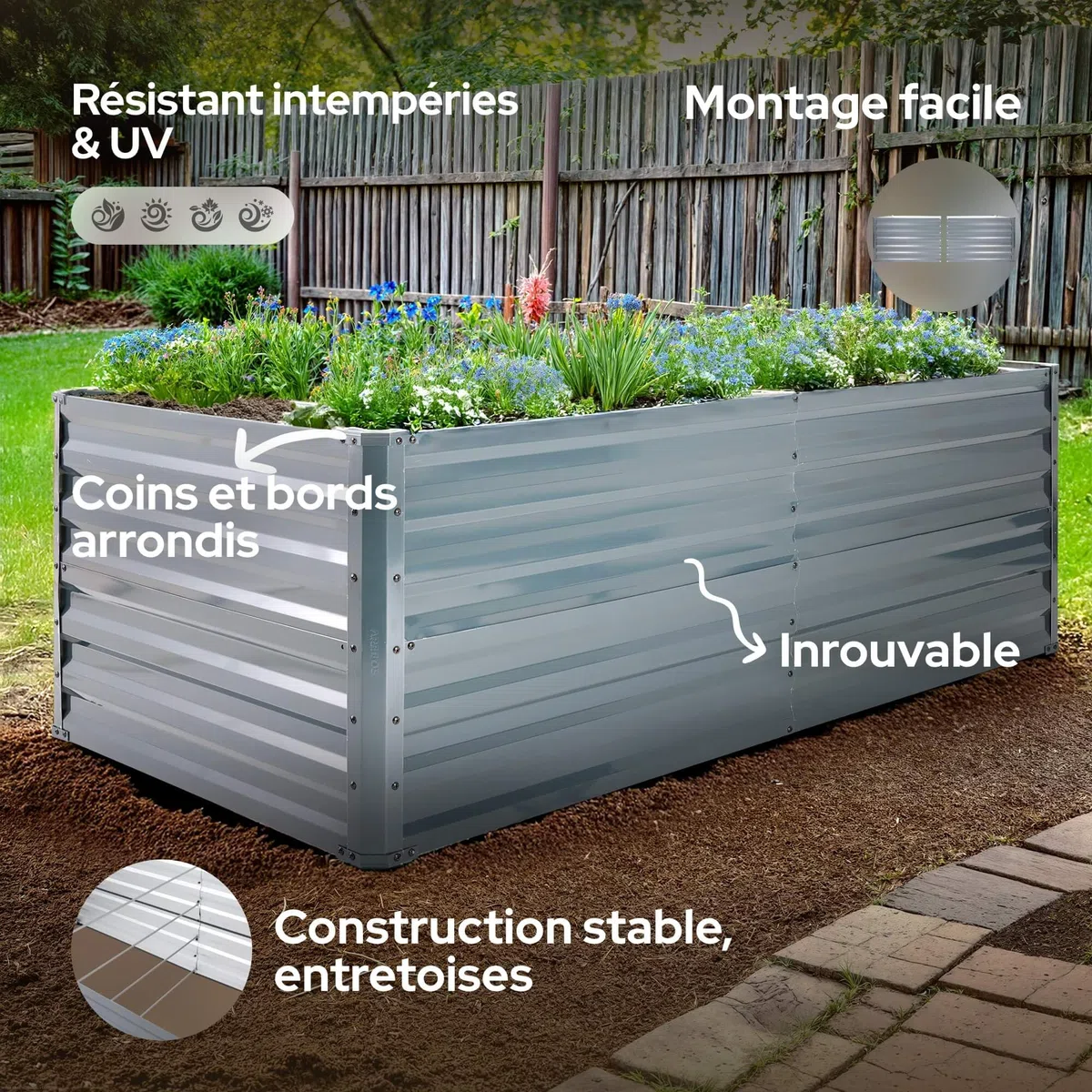 AREBOS Lit surélevé en métal 180x90x45 cm | Lit de Jardin en Acier galvanisé | Lit de Plantes résistant aux intempéries & à la Rouille | Lit de légumes rectangulaire pour Jardin & terrasse