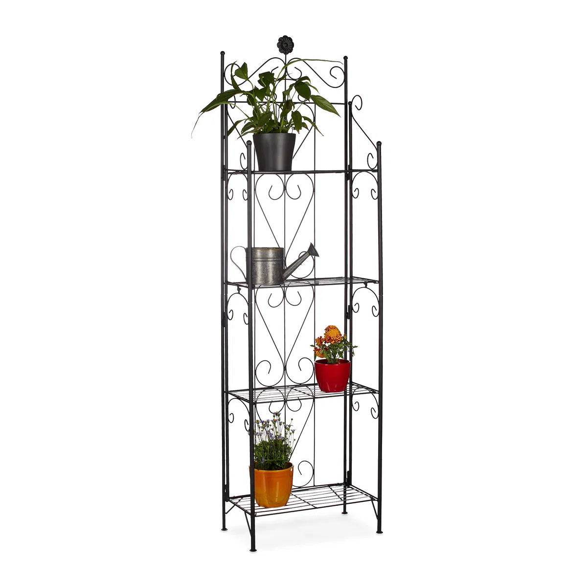 Relaxdays Etagère à fleurs en métal 4 niveaux meuble plantes pliable présentoir HxlxP 157 x 44 x 24 cm, noir