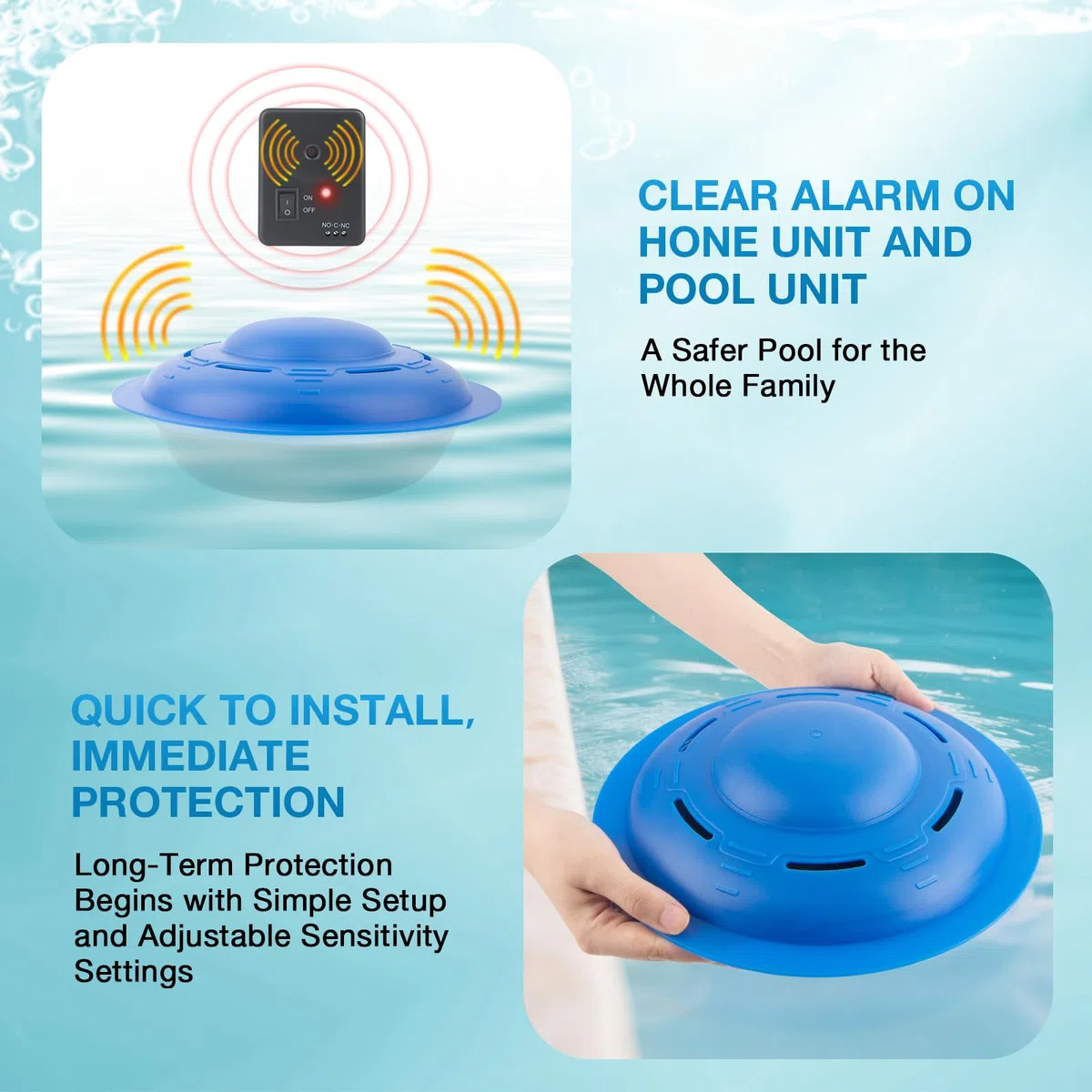 Alarme de piscine pour piscines creusées et hors sol, alarme de sécurité flottante avec alerte forte, sensibilité réglable, protection facile pour enfants et animaux domestiques, système de sécurité