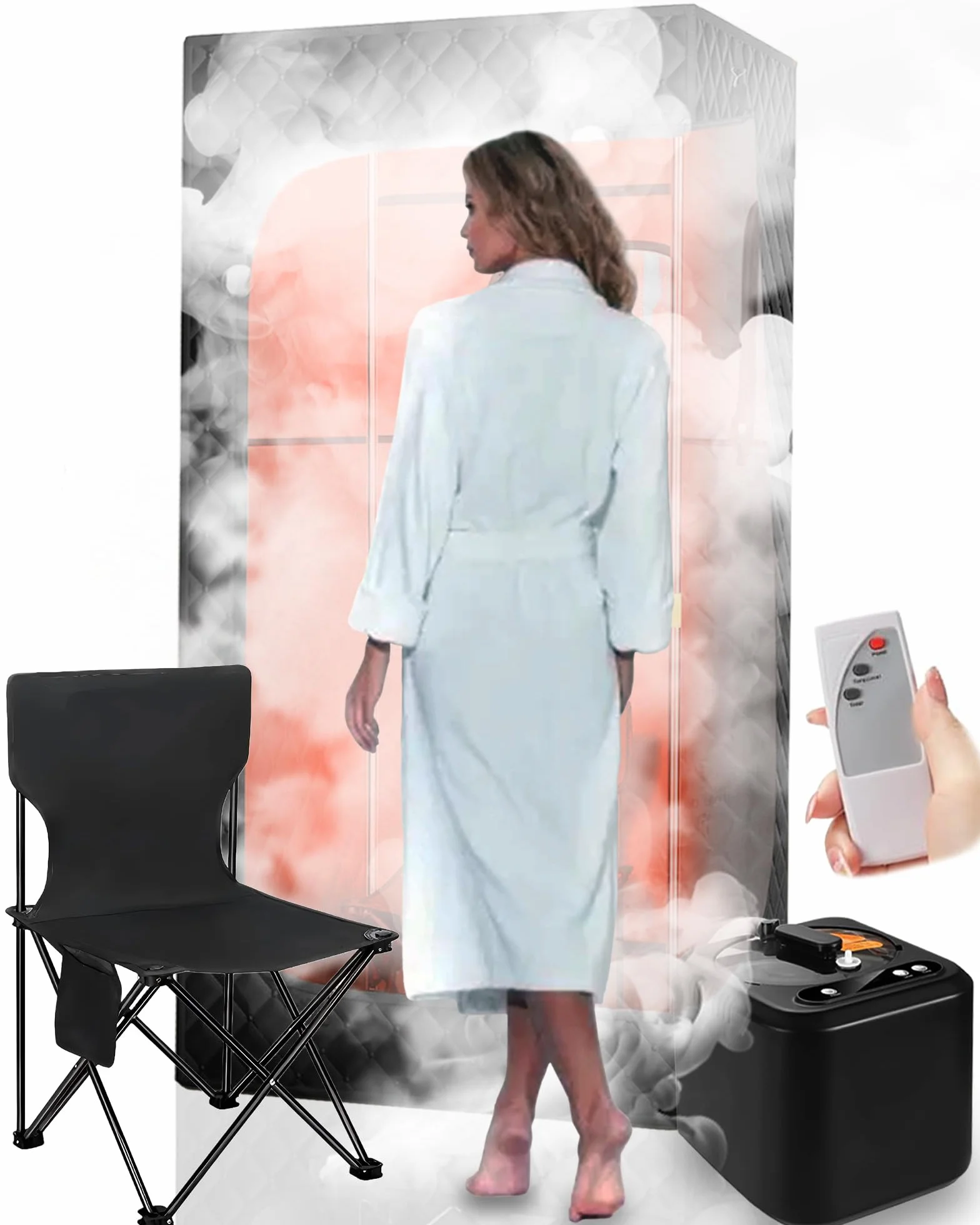Sauna mobile, sauna à vapeur 3L pour la maison, sauna mobile extérieur, mini sauna pour la maison, accessoires de sauna avec générateur de vapeur 1000W & 3L, chaise de sauna, télécommande