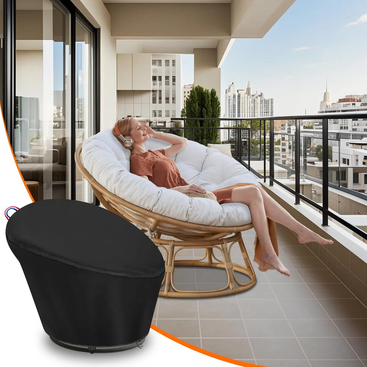 Lot de 2 housses de fauteuil papasan - Imperméables - Résistantes aux UV - 500D - Pour fauteuil de salon, fauteuil en osier, meubles de jardin - 119 x 89/46 cm