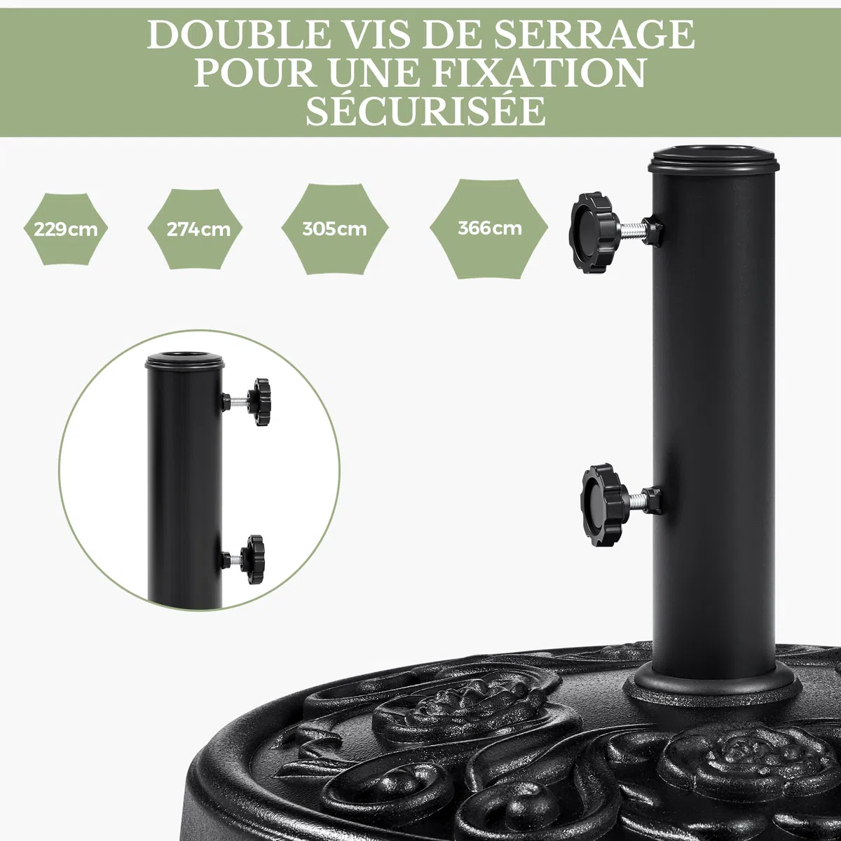 Yaheetech Pied de Parasol à roulettes 25 KG, Base de Parasol Vintage à Motif Rose pour Mât de Ø 34mm/38mm/48mm du Parasol, Support Pied Parasol pour Jardin, Terrasse, Plage (Noir)