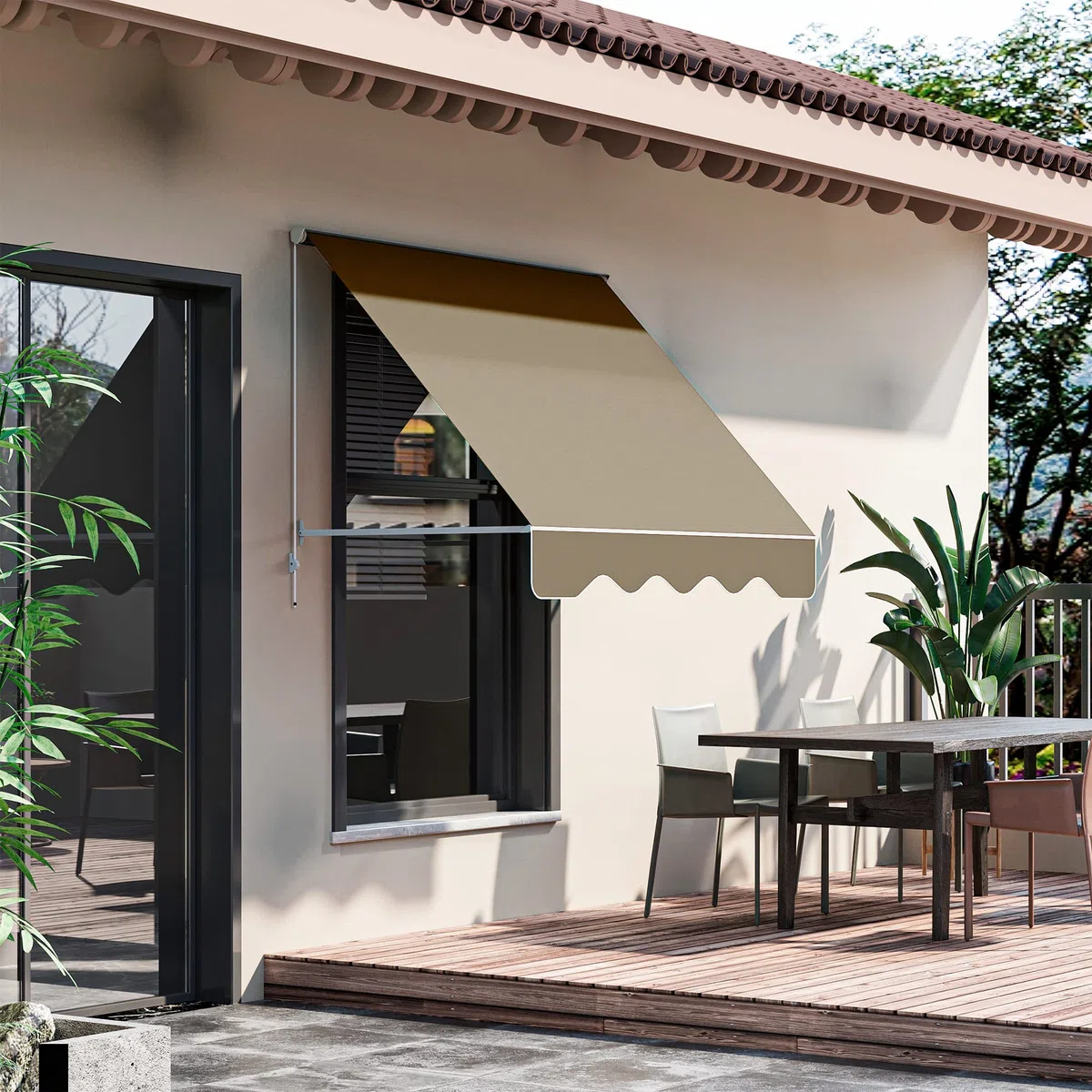 Outsunny Store banne Manuel Inclinaison réglable Aluminium Polyester imperméabilisé 70L x 180l cm Beige