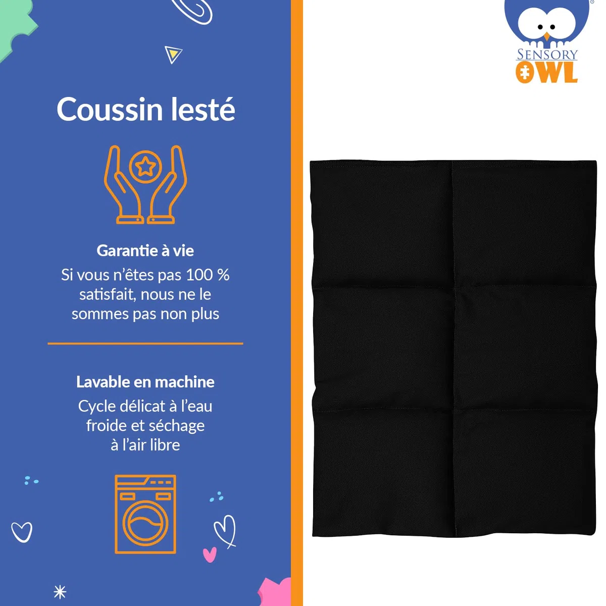Coussin Lesté Coussin Pondéré pour Genoux Thérapeutique en Coton Tissu Minky pour Enfants Adultes Réduction du Stress 30 x 40 cm 2 kg Noir Gris