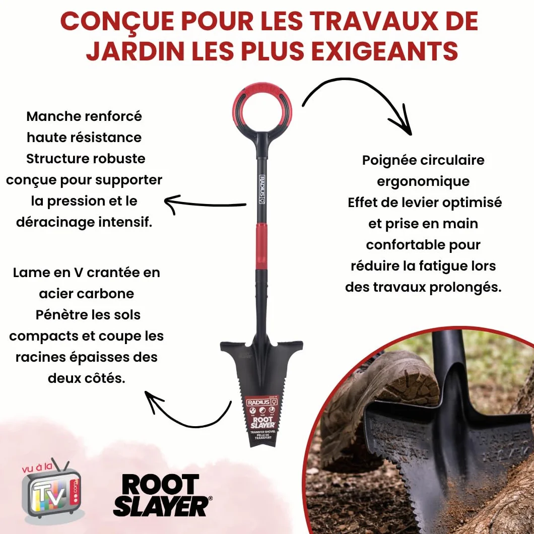 VENTEO Bêche Professionnelle Multifonctions RootSlayer | Pelle Acier Dents Crantées Ergonomique | Outillage de Jardin Sol Entretien Extérieur | Bêche Coupe Racine Profondeur | Travail Du Jardin