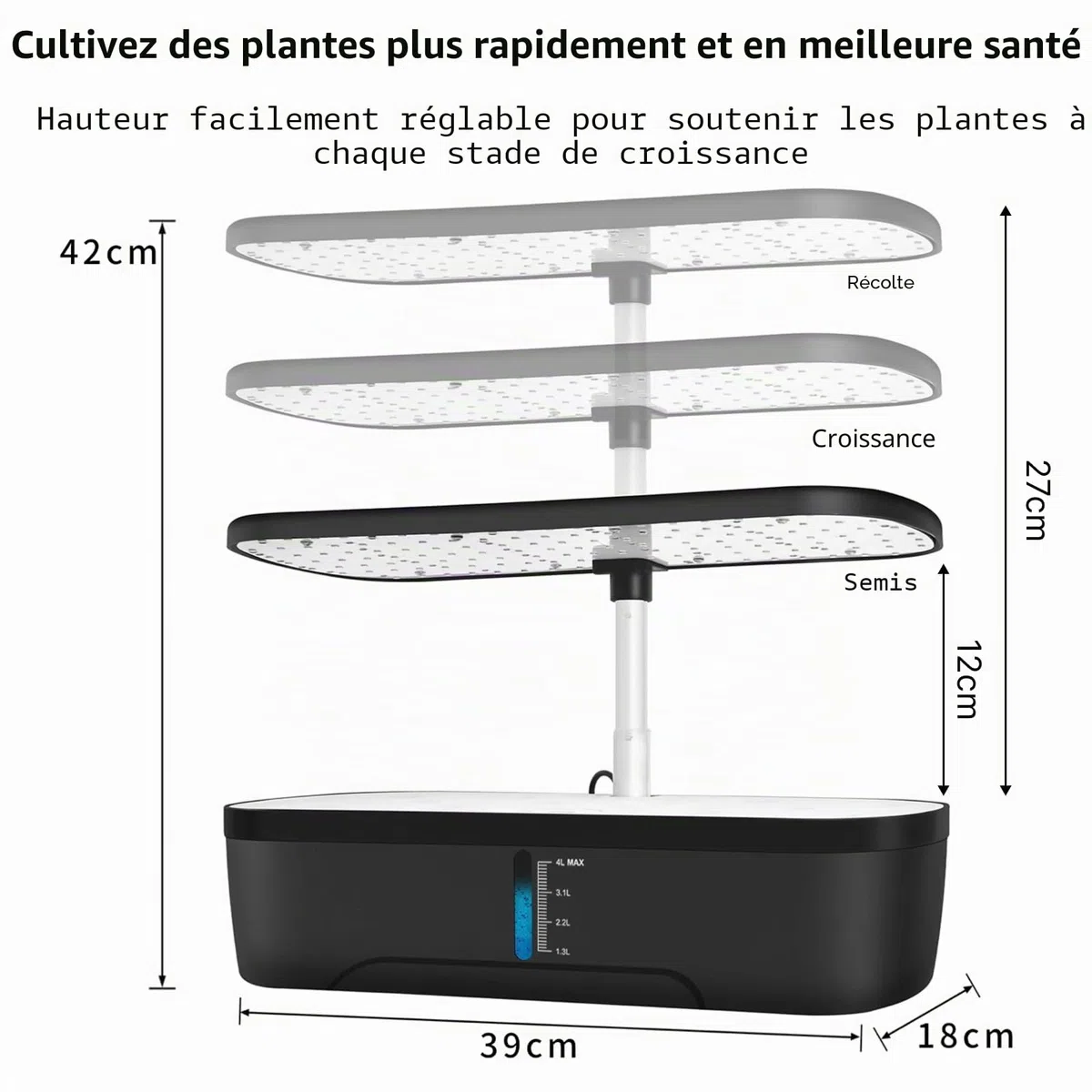 Système Hydroponique de Germination 52 Emplacements, Lampe LED Plein Spectre 24 W, Réservoir 4 L avec Minuterie Automatique et Arrosage Intelligent pour Fleurs, Légumes et Semis