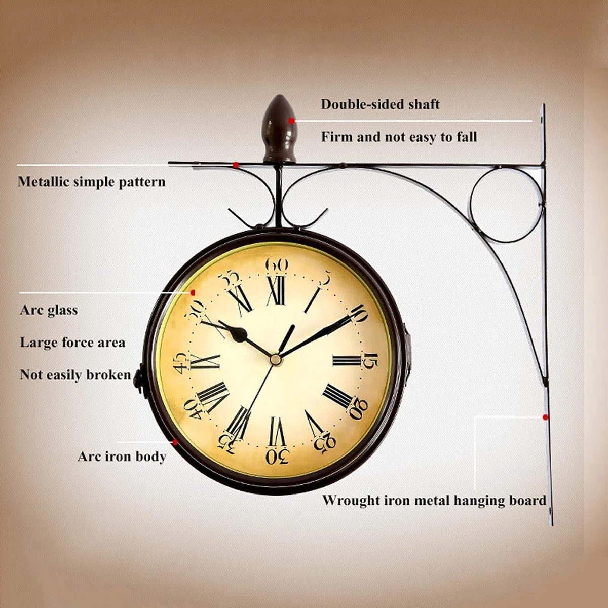 Horloge Murale Classique de la Gare de Paddington de 13 Pouces Horloge de Jardin Double Face Horloge Murale de Jardin extérieur avec Support extérieur Horloge extérieure étanche Dé
