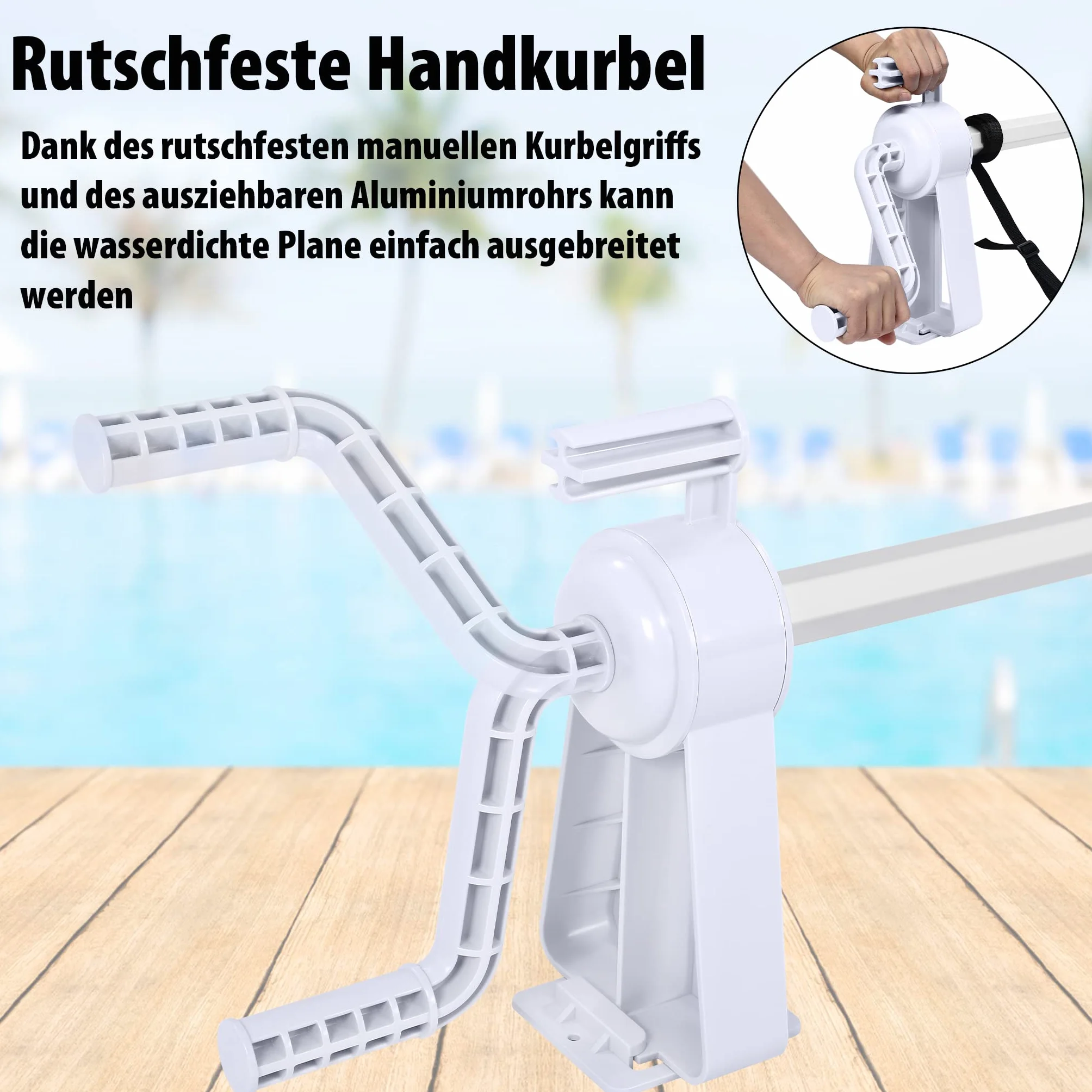 XMTECH Système d'enroulement de piscine - Enrouleur de piscine - Enrouleur de piscine réglable - Tube télescopique en aluminium - Système d'enroulement pour bâche de piscine - Film solaire résistant