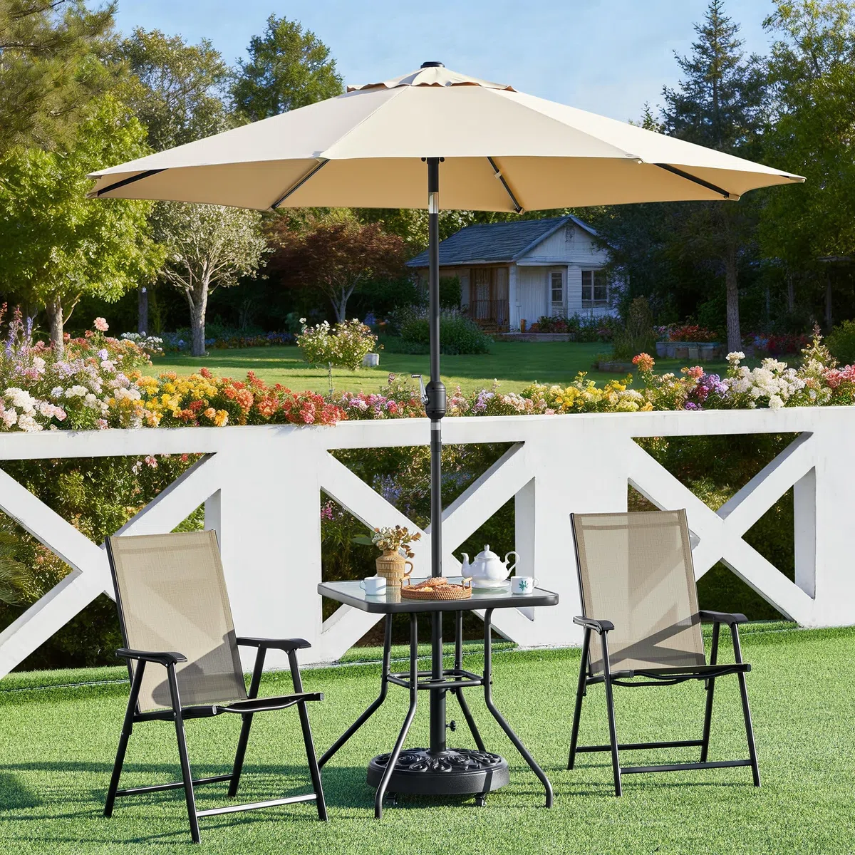 Yaheetech Pied de Parasol à roulettes 25 KG, Base de Parasol Vintage à Motif Rose pour Mât de Ø 34mm/38mm/48mm du Parasol, Support Pied Parasol pour Jardin, Terrasse, Plage (Noir)