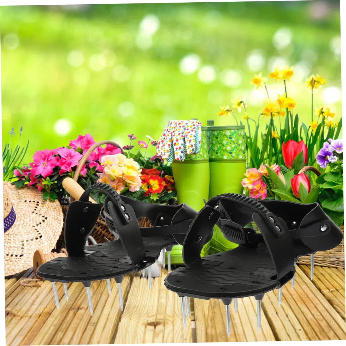 Gatuida 1 Paire Chaussures Aérateurs de Pelouse Sandales de Jardinage Réglables pour Aération Gazon Outil de Jardinage Pratique PU Noir pour la Circulation de Air Nutriments