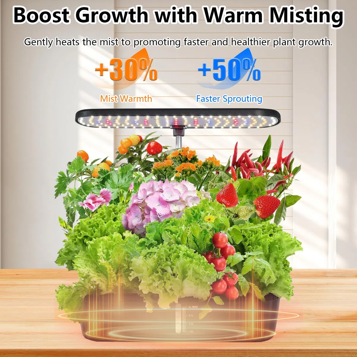 Système Hydroponique de Germination 52 Emplacements, Lampe LED Plein Spectre 24 W, Réservoir 4 L avec Minuterie Automatique et Arrosage Intelligent pour Fleurs, Légumes et Semis