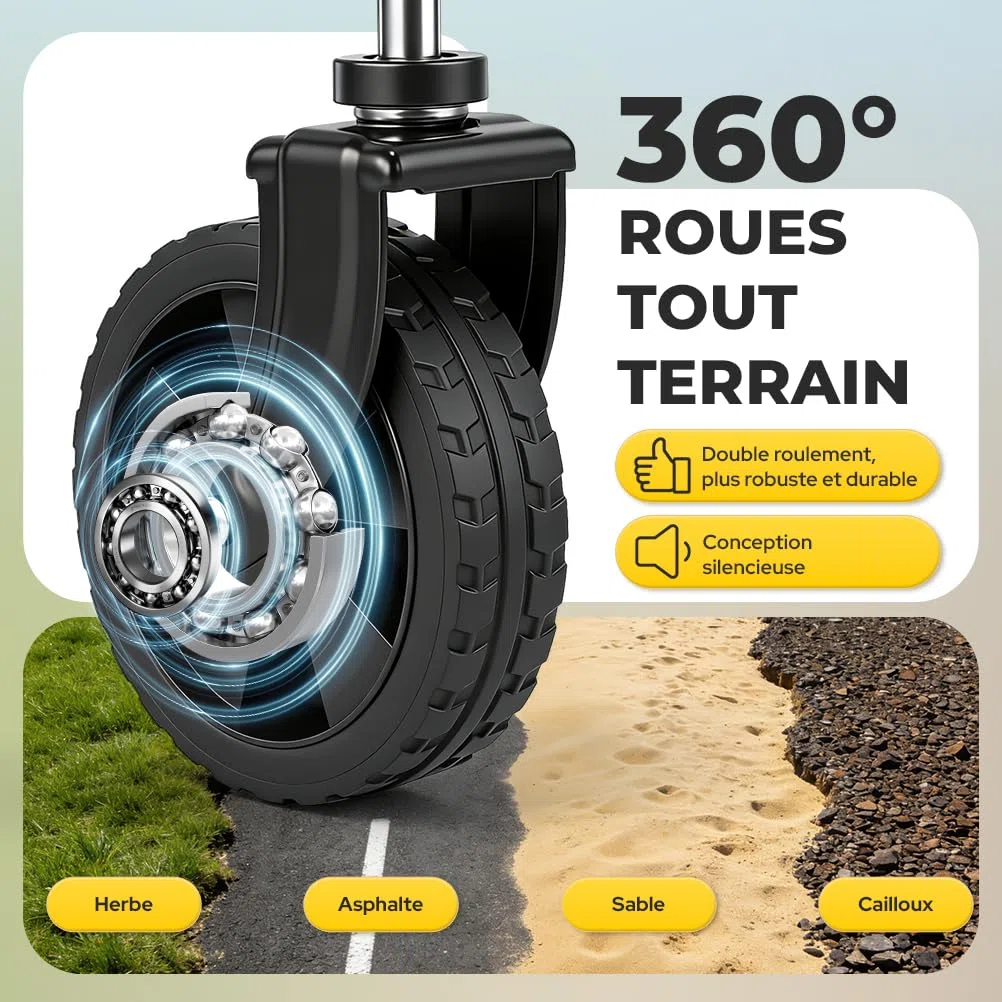 Chariot de Transport Pliable 120L, Montage sans Outil, Chariot Pliable de Jardin et Camping, 4 Roues Tout Terrain Détachables, Poignée Télescopique, pour Plage Jardinage Festival, Noir