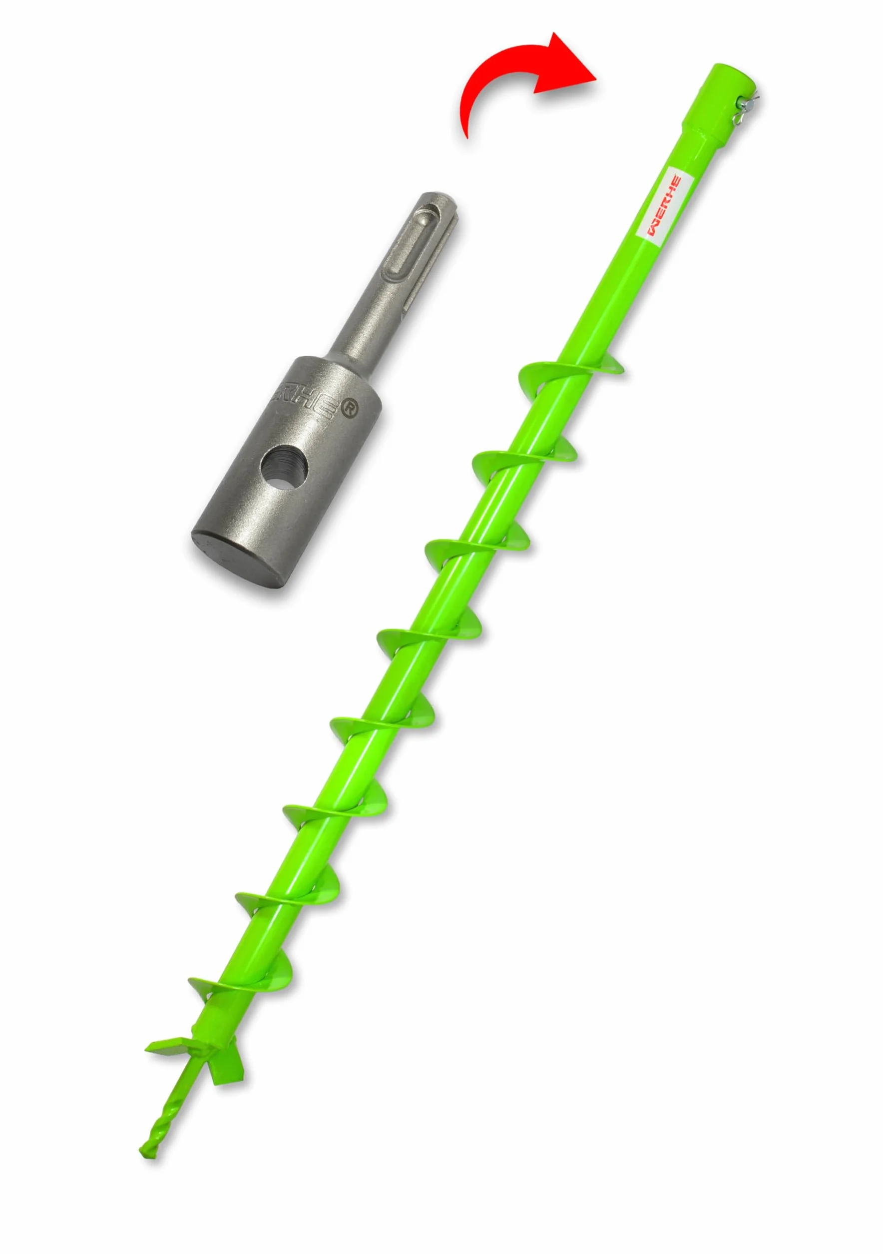 WERHE set de tarière Ø50mm 80cm de long avec adaptateur SDS Plus – Acier robuste avec lames en carbure pour construction de clôtures et travaux de jardinage – Compatible avec les perceuses standard