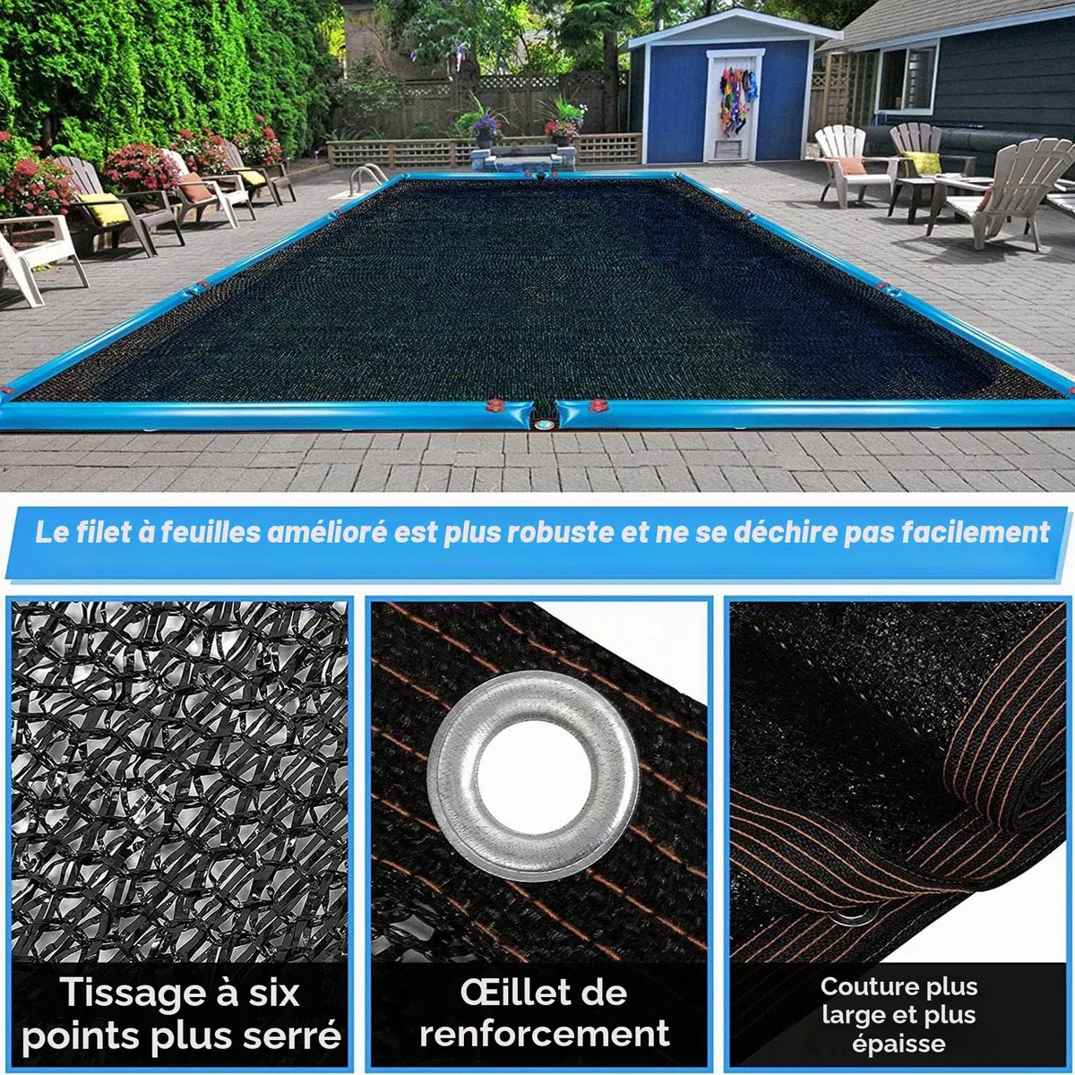 Moustiquaire de piscine, filet léger pour piscine creusée en polyéthylène tissé fin
