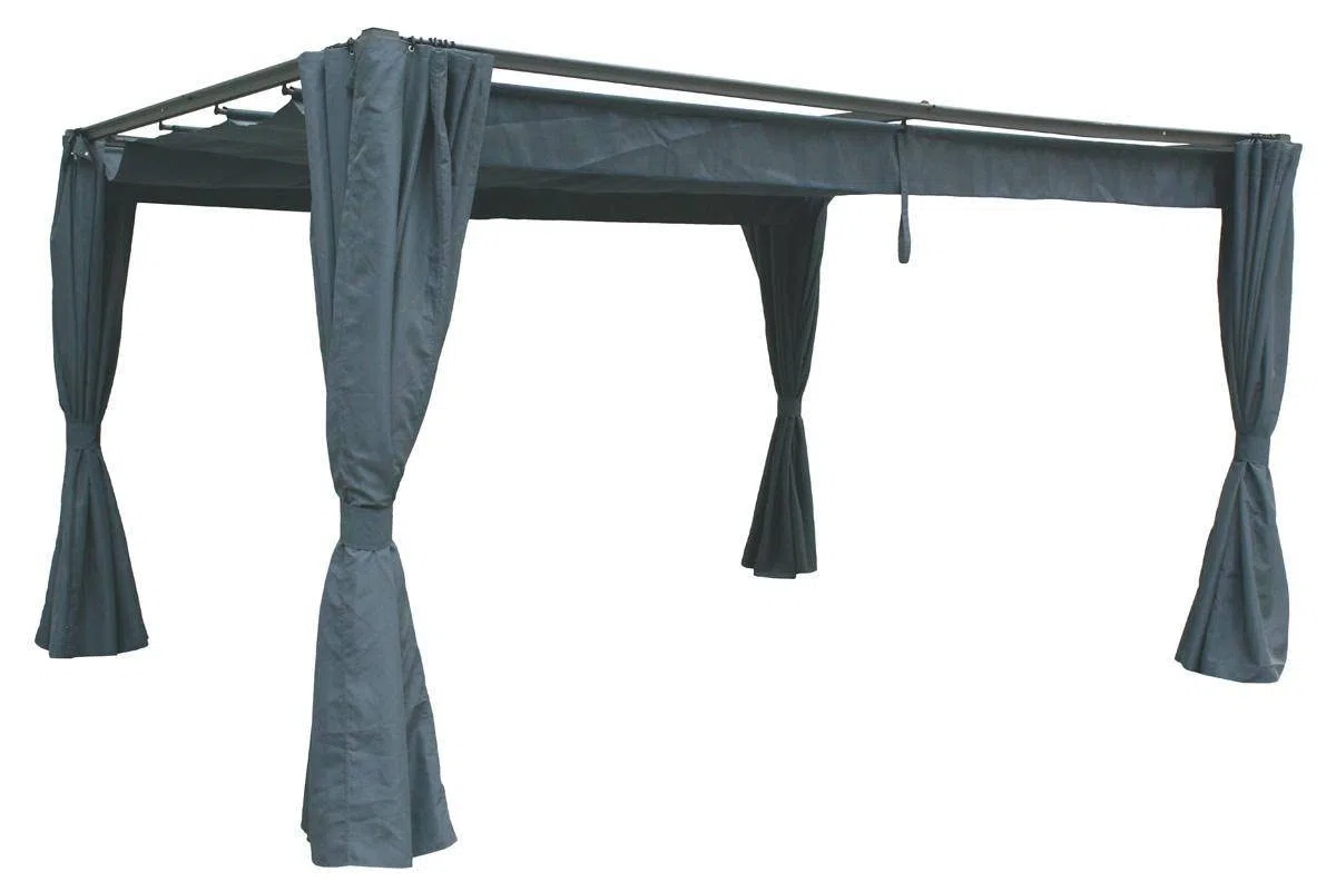 Hespéride - Lot de 4 Rideaux pour Tonnelle Palmeira - Ardoise, 365 x 220 cm - Polyester Anti-Décoloration - Accessoire Pavillon de Jardin, Tente