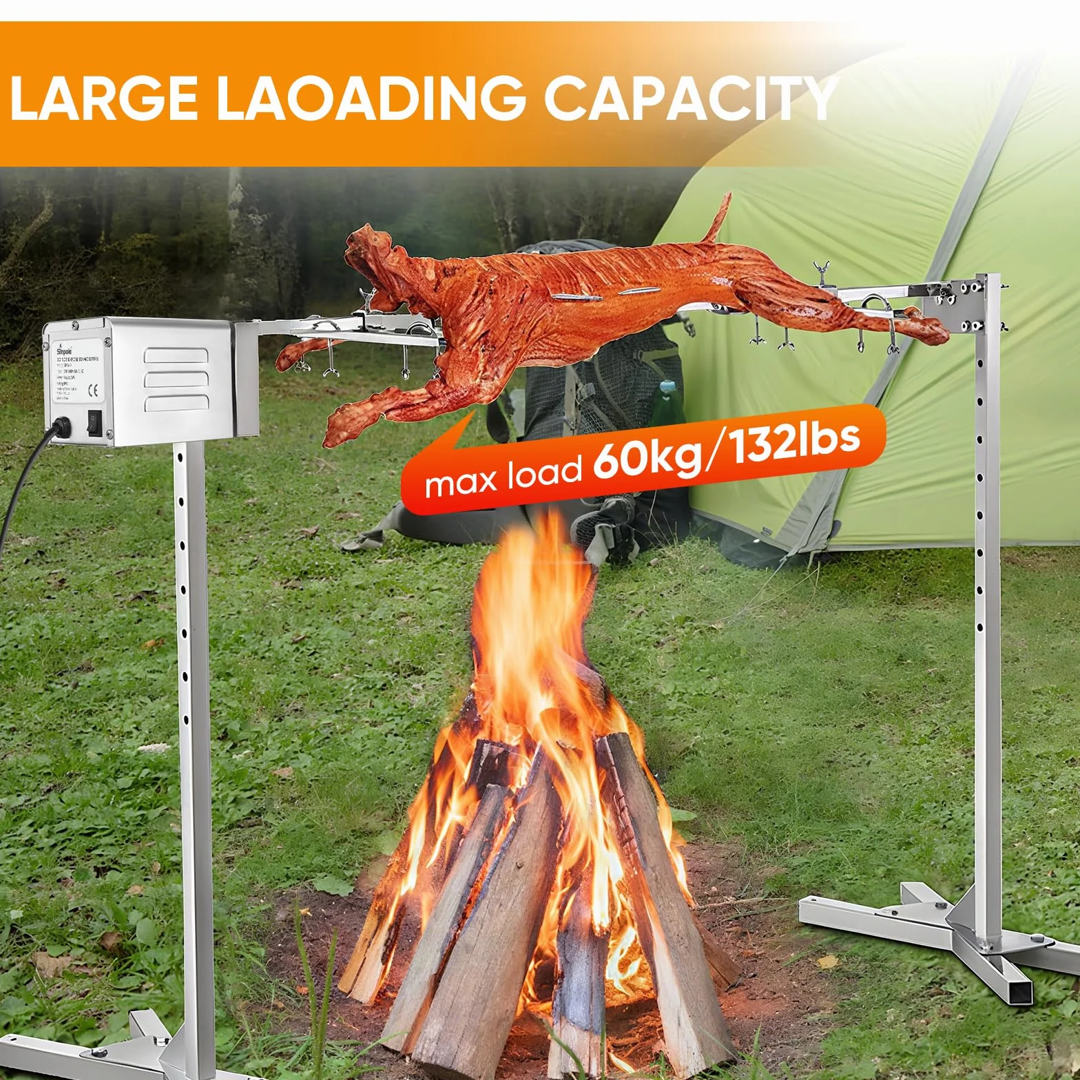 SP-S40 15W 60KG/132LBS Moteur électrique pour Barbecue en Acier Inoxydable, 2.7 RPM Moteur Professionnel pour Barbecue, Poulet, Porc, Chèvre grillée à l'extérieur