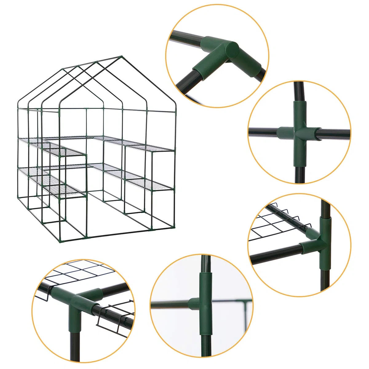 LARMNEE Serre de Jardin avec Étagères, Fenêtre, Ancre, Abri pour Plantes, Serre à Tomates Plastique, Anti-UV, 145 x 212 x 198 cm, pour tomates, Plante, Plante, légumes, Extérieur, Vert EGN13GH02G1