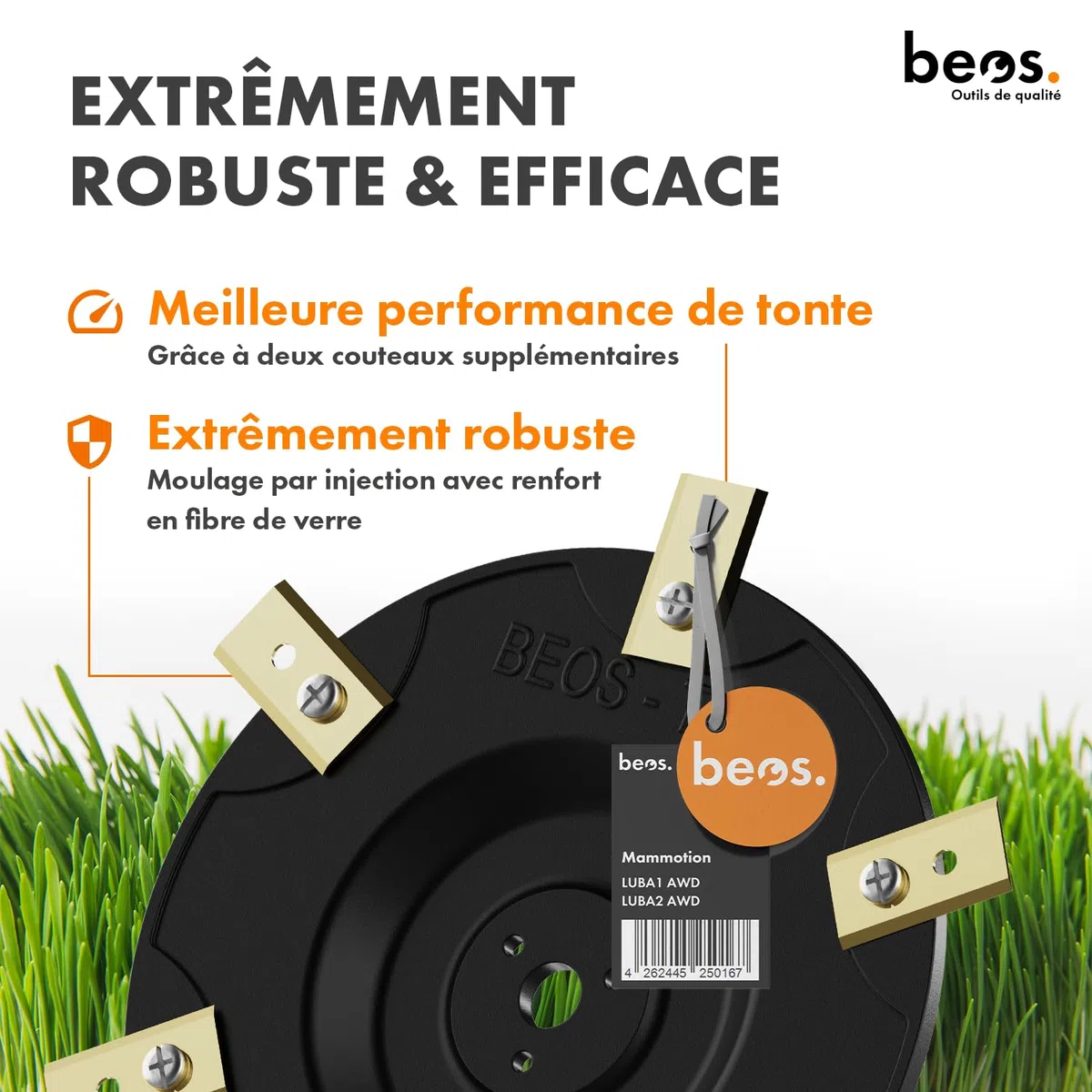 BEOS Tuning de tondeuses-Robots - Compatible avec Mammotion LUBA 1 AWD et LUBA 2 AWD (jusqu'à l'année de Construction 2024) Plateau de Lames pour 6X Lames - Deux disques renforcés de Fibres de Verre