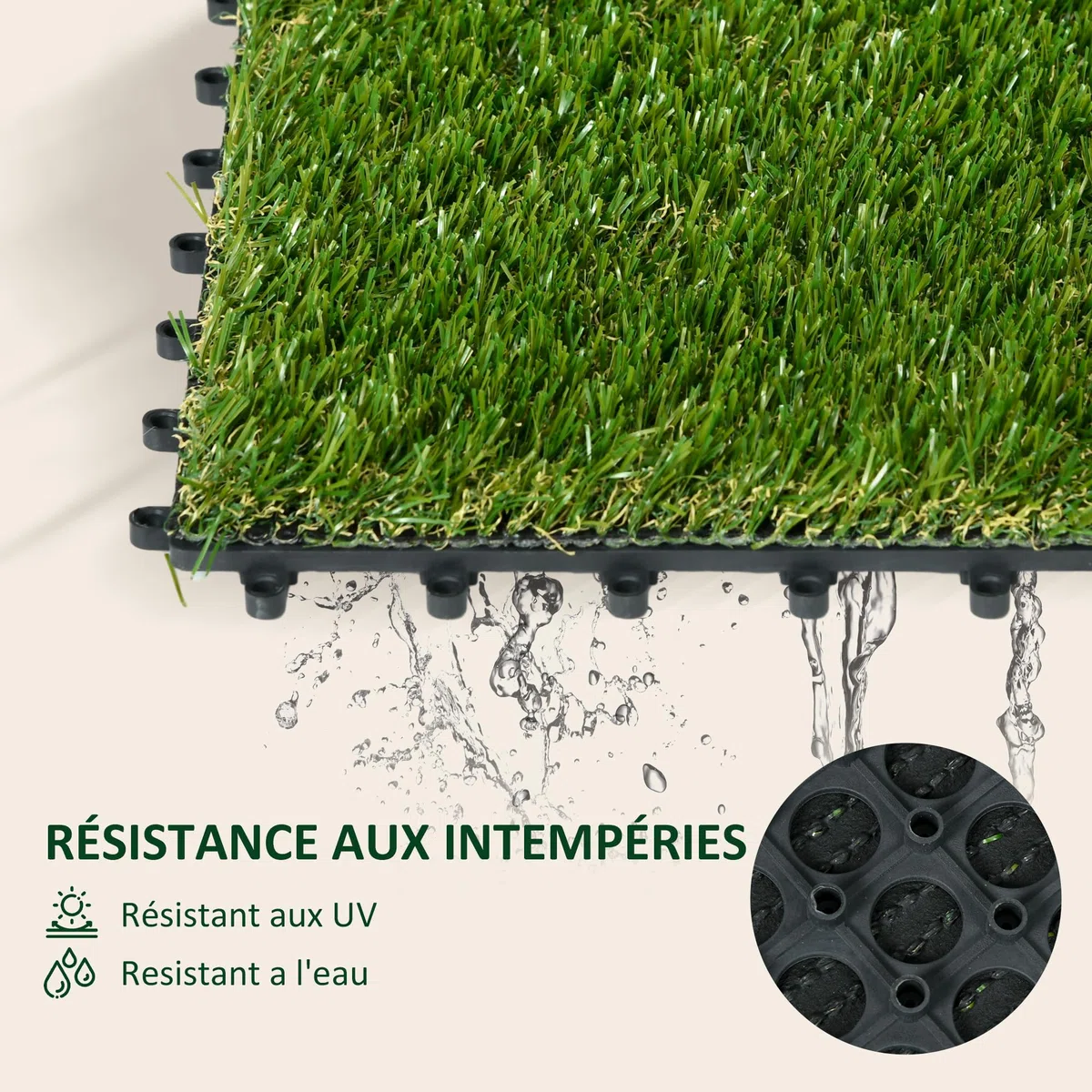 Outsunny Gazon synthétique Artificiel Set de 10 Dalles Carreaux 30 x 30 cm épaisseur Confort 3,5 cm à emboîter Vert
