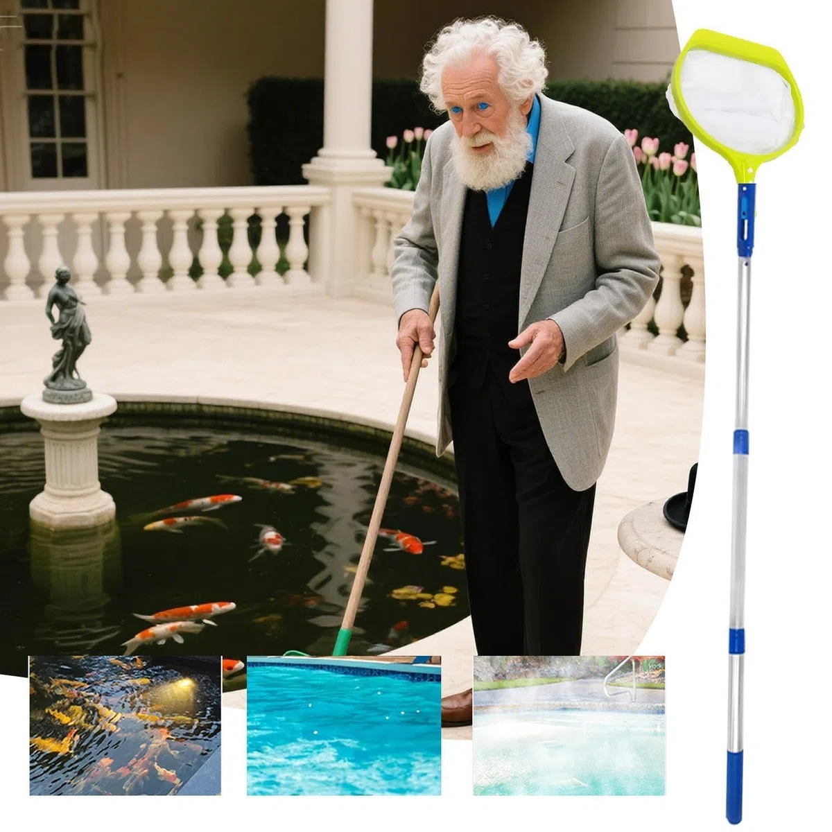 Épuisette de piscine, outil de nettoyage à poignée réglable | Écumoire pour feuilles de piscine | pour aquarium, pêche, débris, jacuzzi, jardin, terrasse, lac