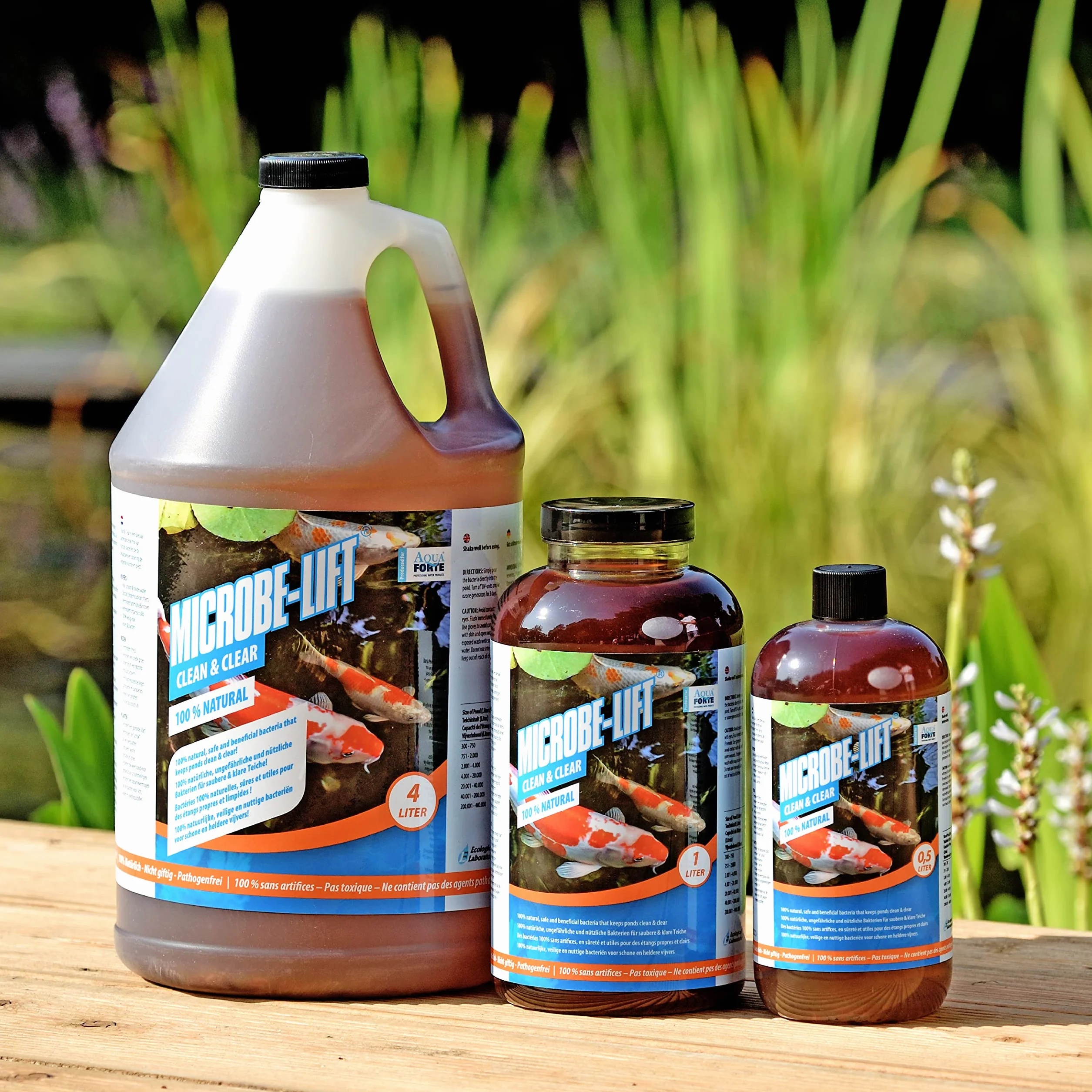 Aquaforte microbe-Lift Clean And Clear 4 L, Bassin Clair et Propre Grâce à La Lumière Du Soleil, Contre La Pollution Organique Dans Votre Bassin, 100% Naturel et Sûr pour les Poissons et les Plantes