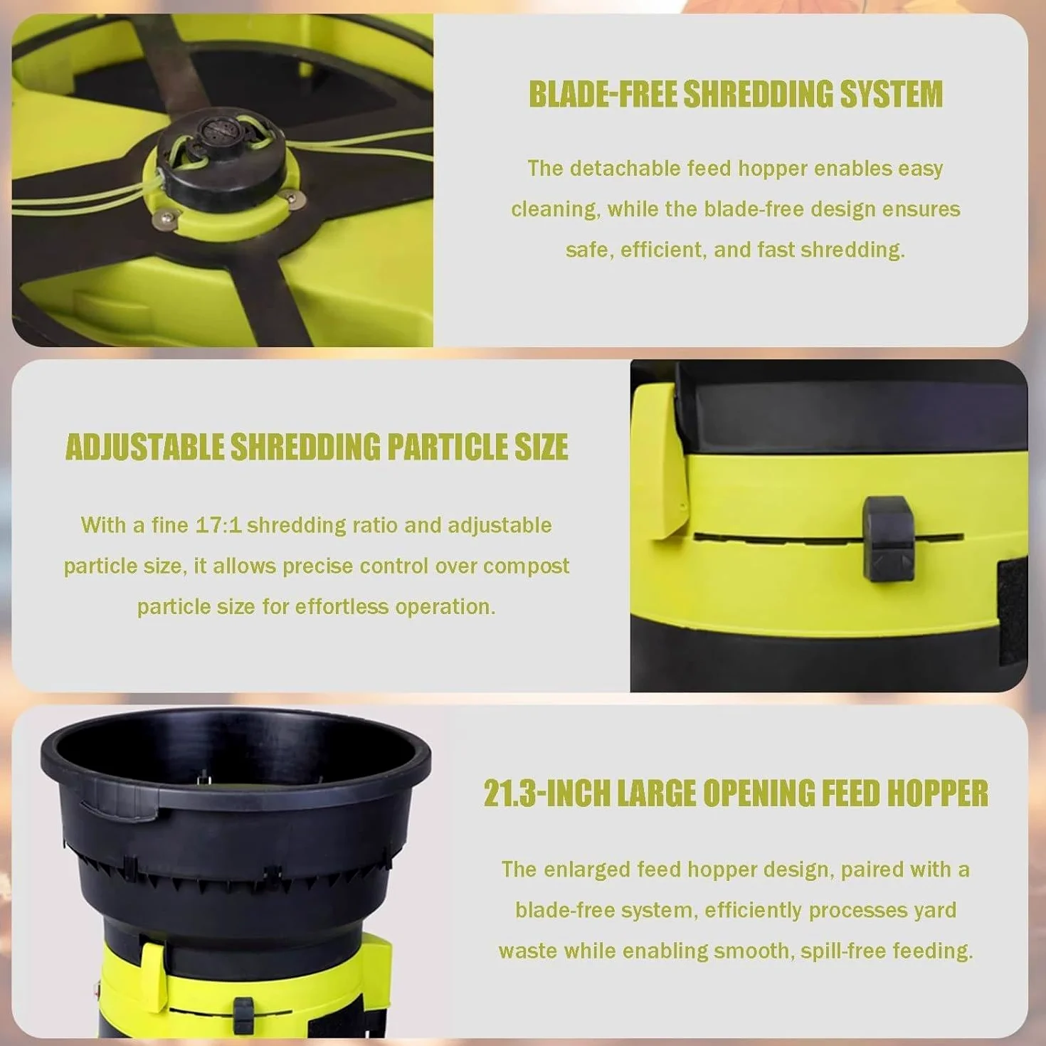 Broyeur De Feuilles électrique, Broyeur De Feuilles sans Lame Haute Puissance De 2 500 W pour Un Rapport De Réduction De 17:1, Paillage Jusqu'à 55 Gallons par Minute Nopowercord