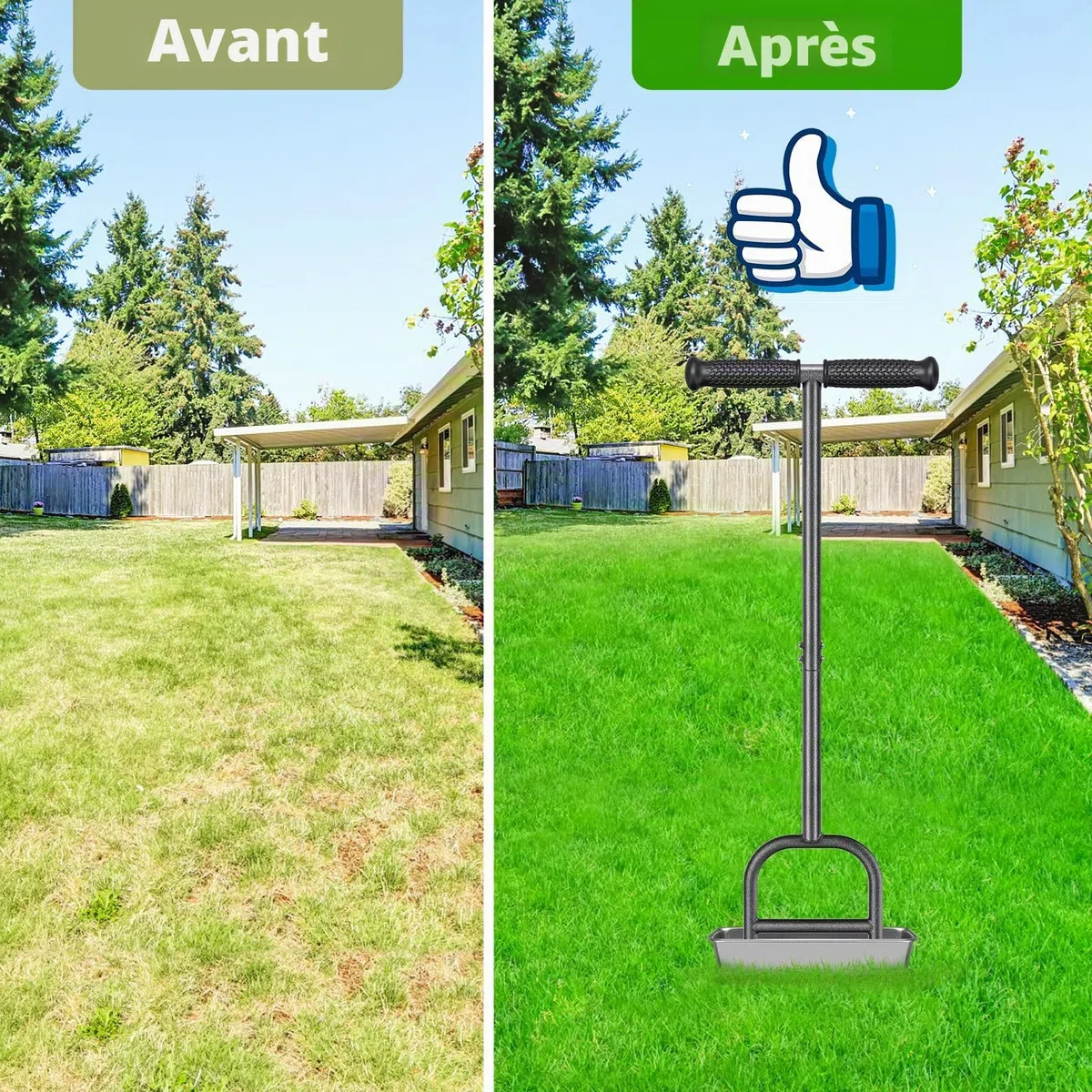 Aérateur de carottage de pelouse, aérateur Manuel à 4 cœurs en Acier Inoxydable pour aération de Cour et de pelouse, Outil d'aération Durable avec poignée en Caoutchouc Souple pour