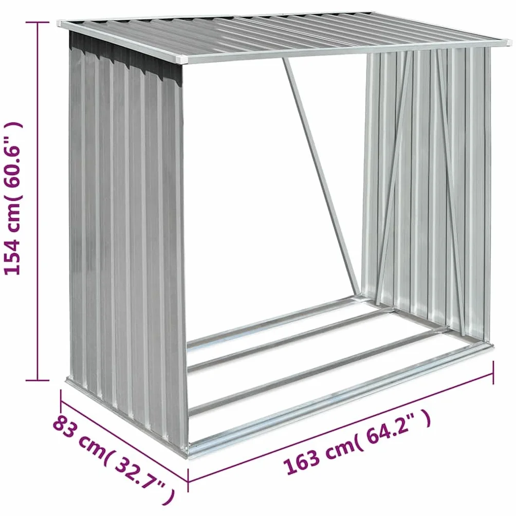 vidaXL Abri de Stockage de Bois Acier Galvanisé Gris Jardin Patio Porte-bûche