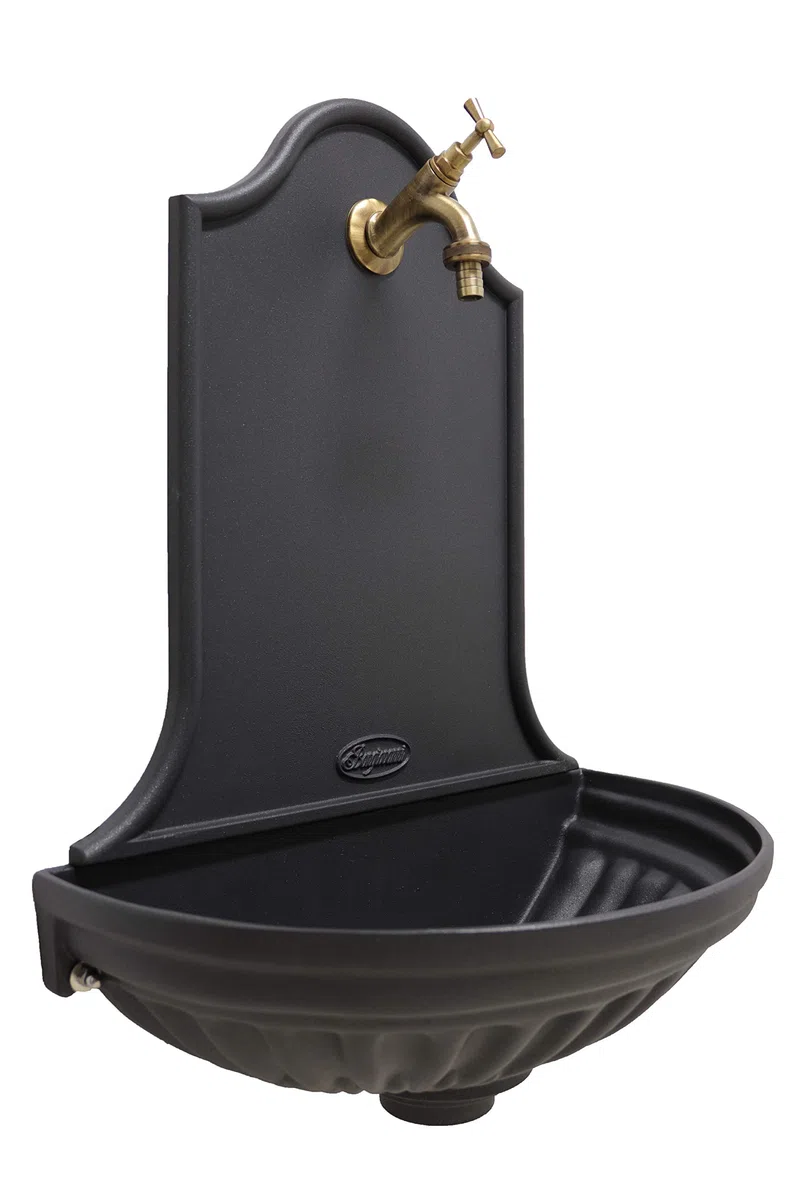 Fonderia Bongiovanni Fontaine Murale Séville Couleur Fonte avec Robinet Mod.303B Laiton Bruni Maison Jardin