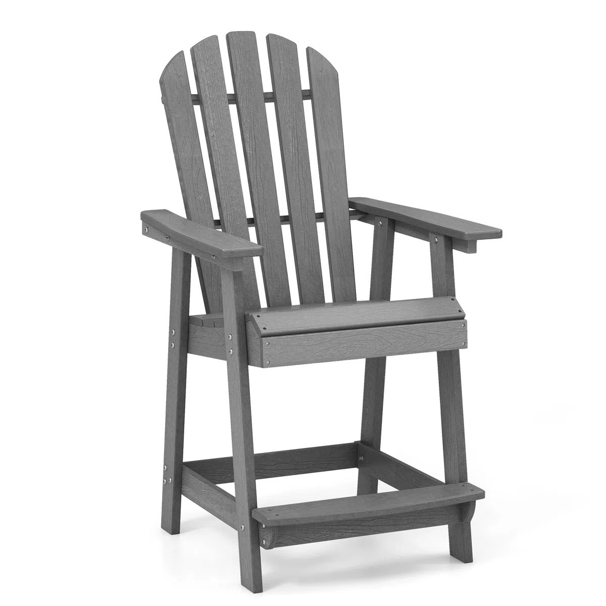 COSTWAY Chaise de Jardin Adirondack en HDPE, Chaise d'Extérieur avec Accoudoirs et Repose-Pieds, Fuateuil de Jardin à Dossier Haut, Chaise de Bar à Lattes, pour Pisine, Patio, Charge 160 KG (Gris)
