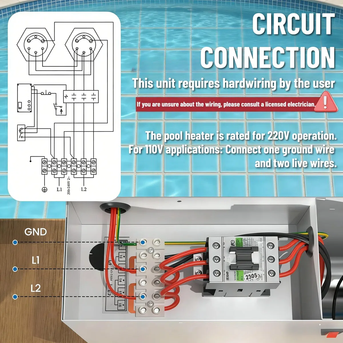 Pompe à Chaleur pour Piscines électrique 11 KW pour Piscine, Spa, Baignoire balnéo, Thermostat numérique, Chauffage de l'eau avec réservoir Hors Sol et enterrées, 220 V