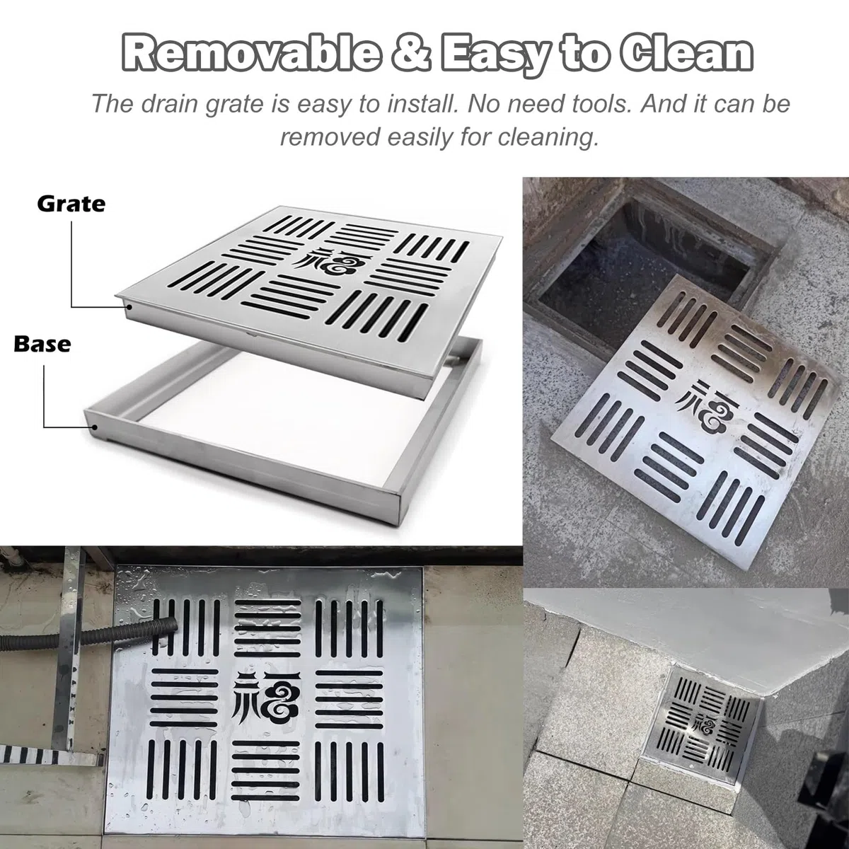Caniveau Exterieur Grille de Drainage Plate et Carrée, Grille de Drainage Au Sol pour Bassin de Captage Extérieur, Couvercle de Fossé D'évacuation des Eaux Usées pour Terrasse de Jardin(25x25cm(9.8x9.