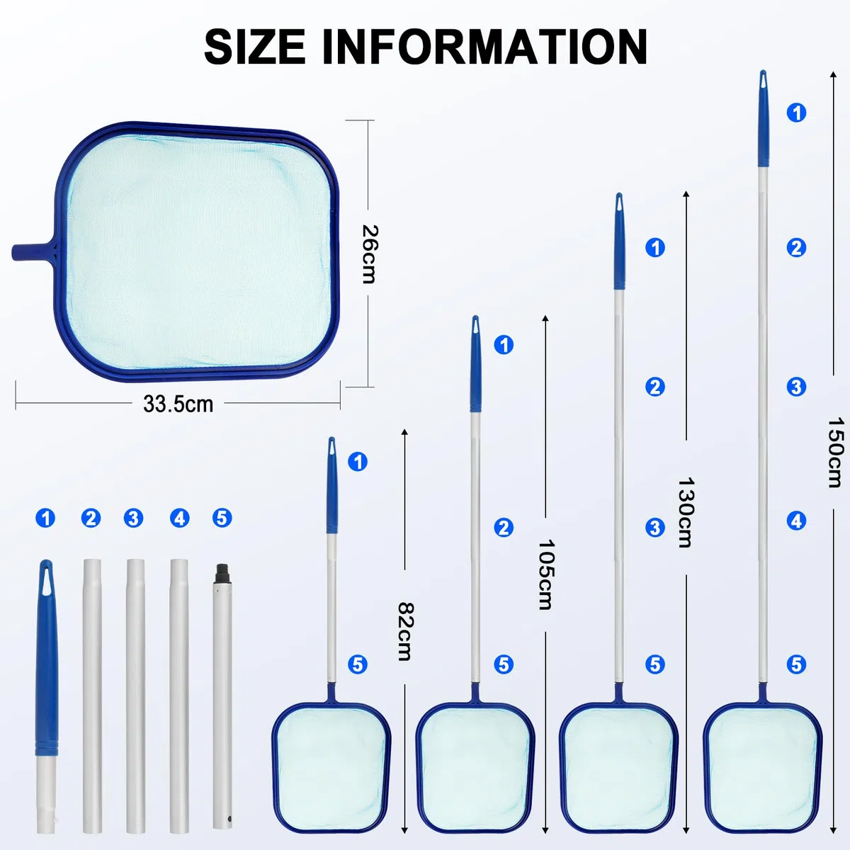 Starward Epuisette Piscine 150 cm, Filet de Piscine avec Télescopique Réglable, Maille Fine Outils de Nettoyage, avec Gants Silicone, Serviette, pour Nettoyer la Piscine Fontaine Bassins