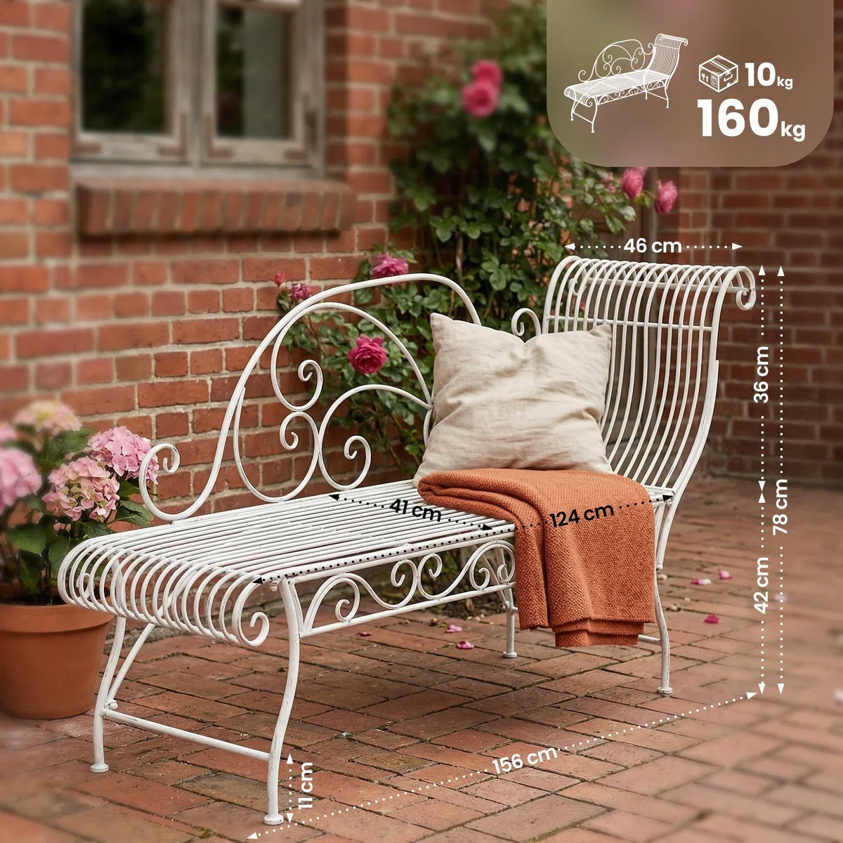 CLP Banc de Jardin Karma Style Art Nouveau avec Ornements, Chaise Longue extérieure capacité 160 kg Couleur Blanc Antique