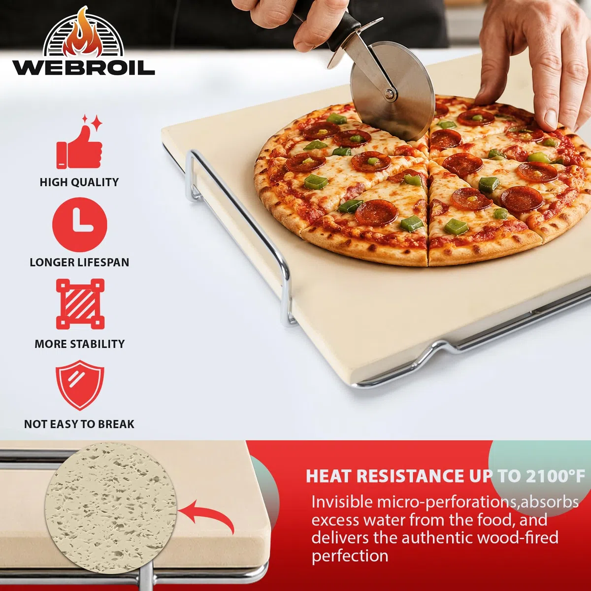 OG900 Pierre à pizza avec support pour Ninja Woodfire OG800/OG900 Series XL, pierre de cuisson rectangulaire pour barbecue Ninja OG850 OG951 OG952 Pro Connect XL, accessoires à pizza pour four à pizza