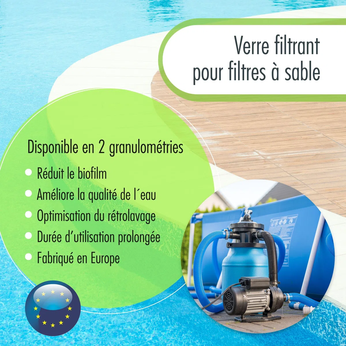 Höfer Chemie – 20 kg de Granulés de Verre Fin pour Filtre à Sable – Granulométrie 0,7-1,3 mm – Alternative Écologique au Sable de Quartz – Filtration Optimisée et Longue Durée