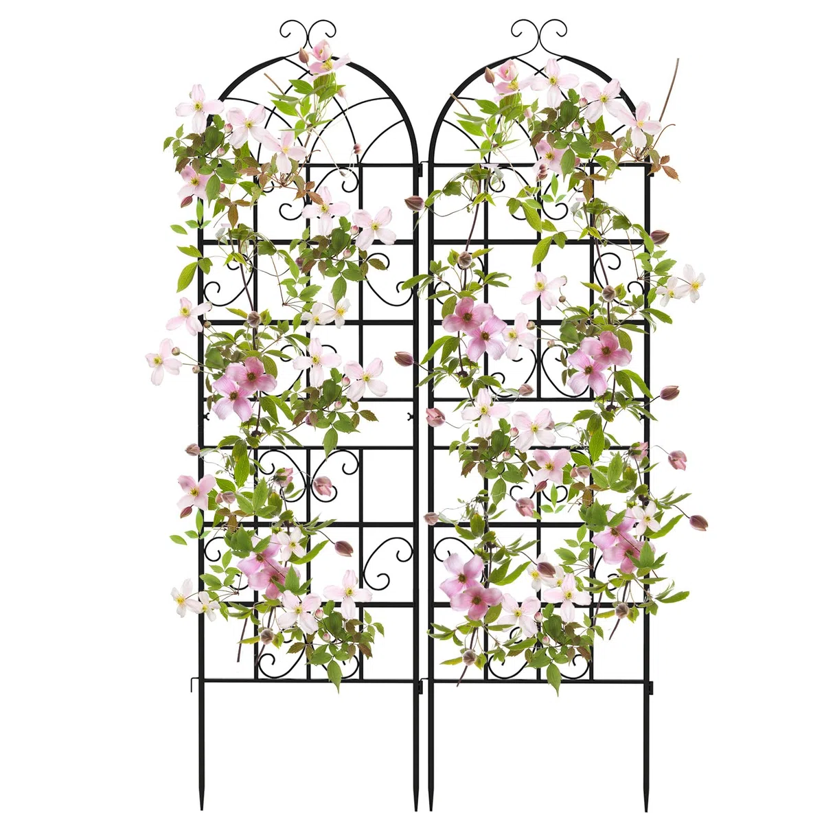 COSTWAY Lot de 2 Treillis de Jardin en Métal 180 x 50 cm, Clôture Décorative pour Plante Grimpante, Grille Fleurs Antirouille pour Jardin, Cour, Patio, Noir
