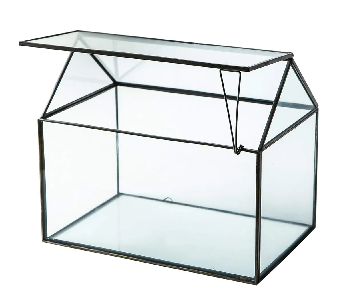 WONSUN Terrarium géométrique en Verre en Forme de Maison avec Couvercle basculant pour Plantes succulentes, Plantes Grasses, Plantes aériennes (Noir)