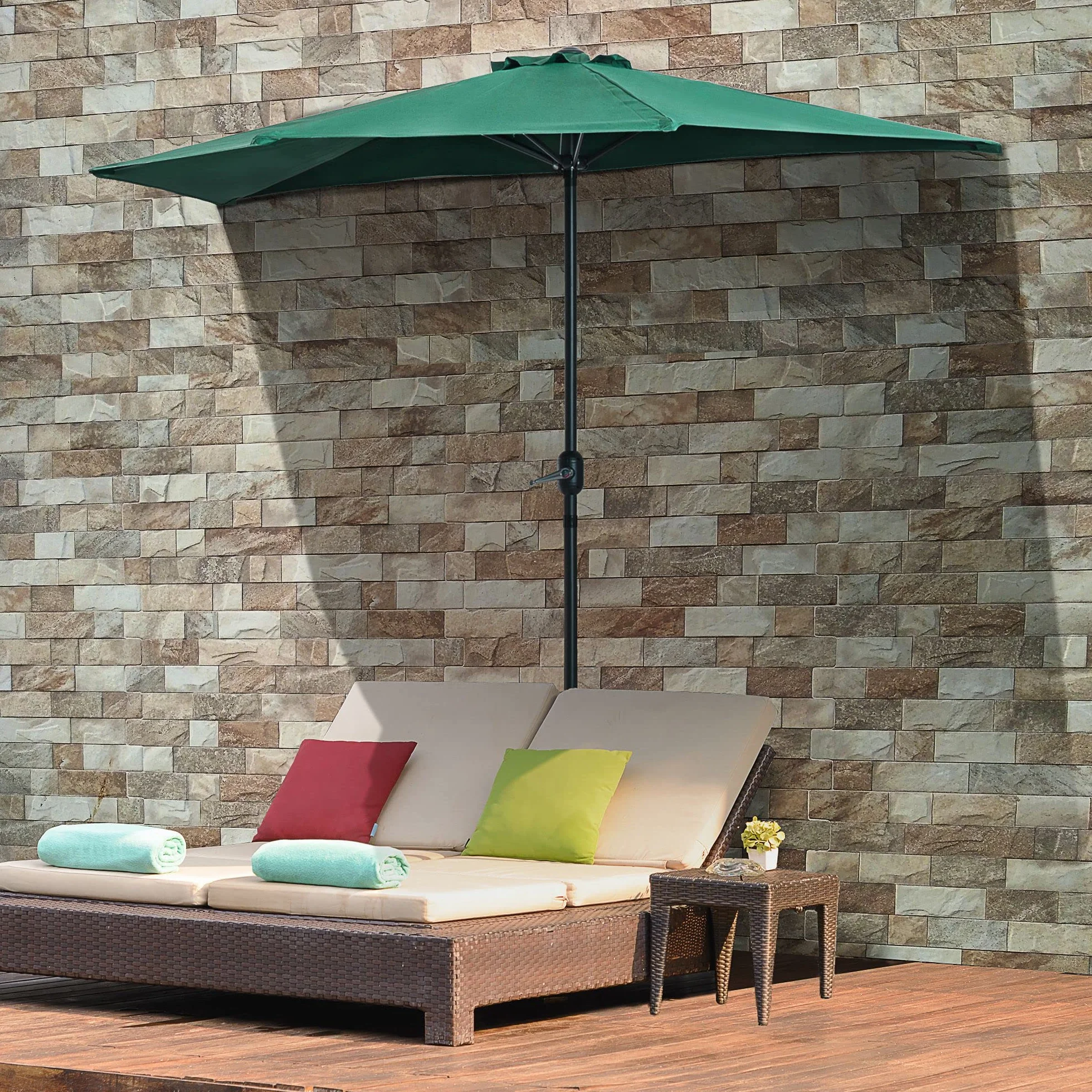 Outsunny Demi-Parasol Ø 2,7 m parasol de balcon 5 entretoises métal polyester