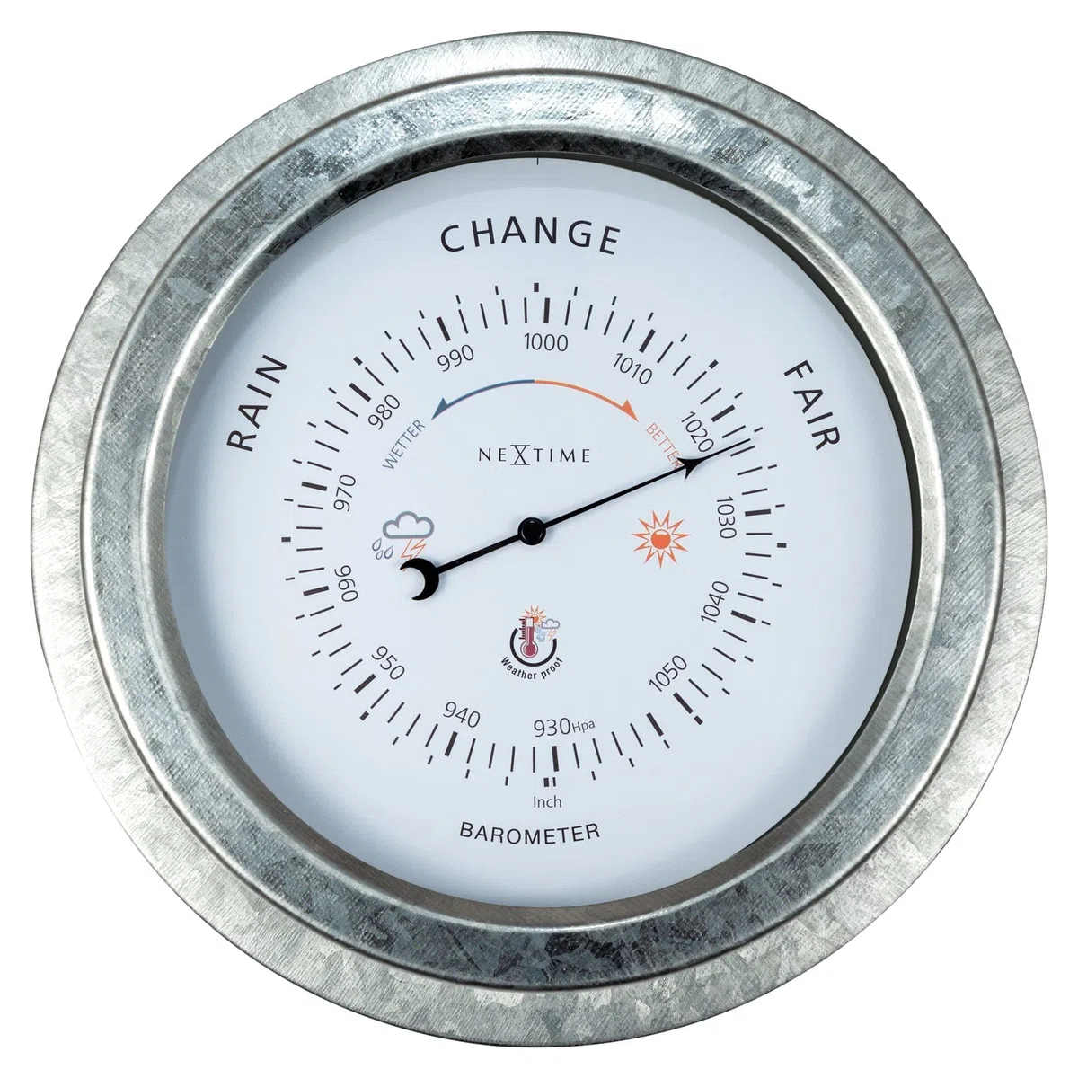 NeXtime Baromètre extérieur - Ø22CM - Métal - Galvanisé Orchid, Gris