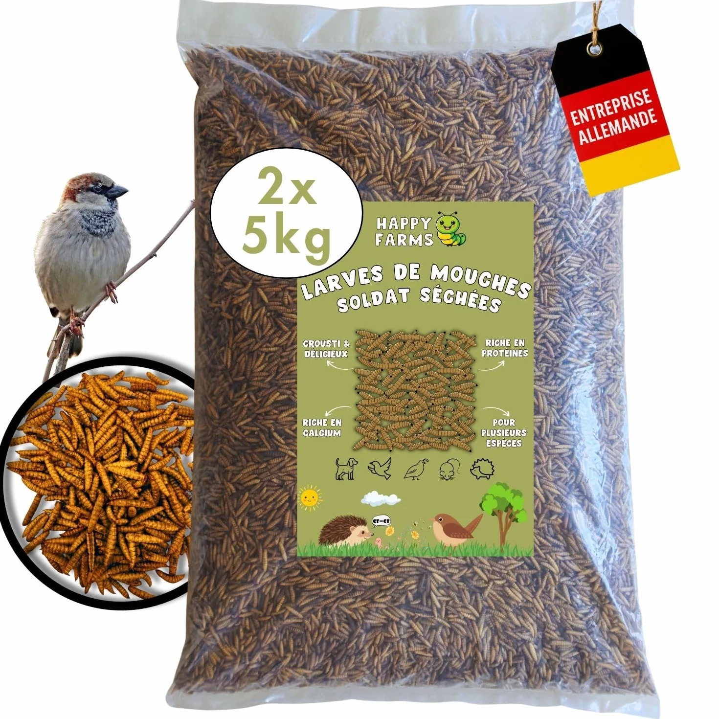 Larves de Mouches Soldats séchées 10 kg – Nourriture Naturelle Riche en protéines et Calcium pour Oiseaux Sauvages et hérissons – Alternative aux vers de Farine