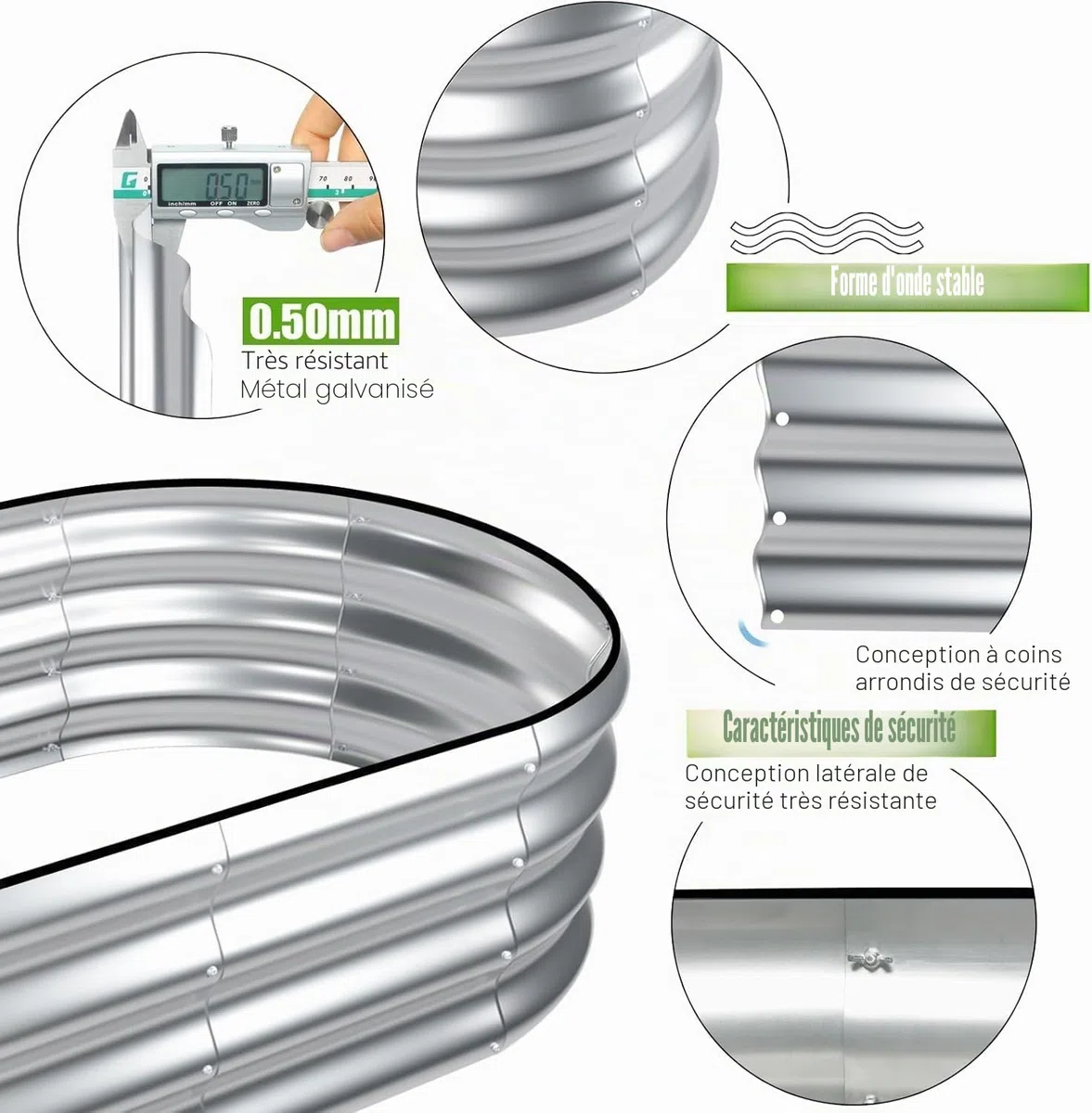 LATERN 2 Pièces Jardinière Surélevée, 120CM x 60CM x 30CM Galvanisé Acier Robuste sans Fond Jardinière Box pour L'extérieur Culture Plantes Légumes Fleurs Herbes (Inclus D'installation Kit, Argent)