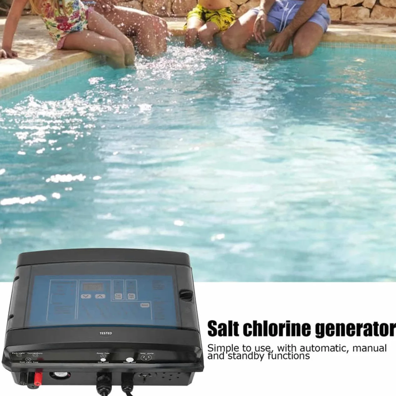 Générateur de chlore salin pour traitement de l'eau de piscine et spa, chlorinateur électrolytique avec sortie réglable pour une purification efficace de l'eau