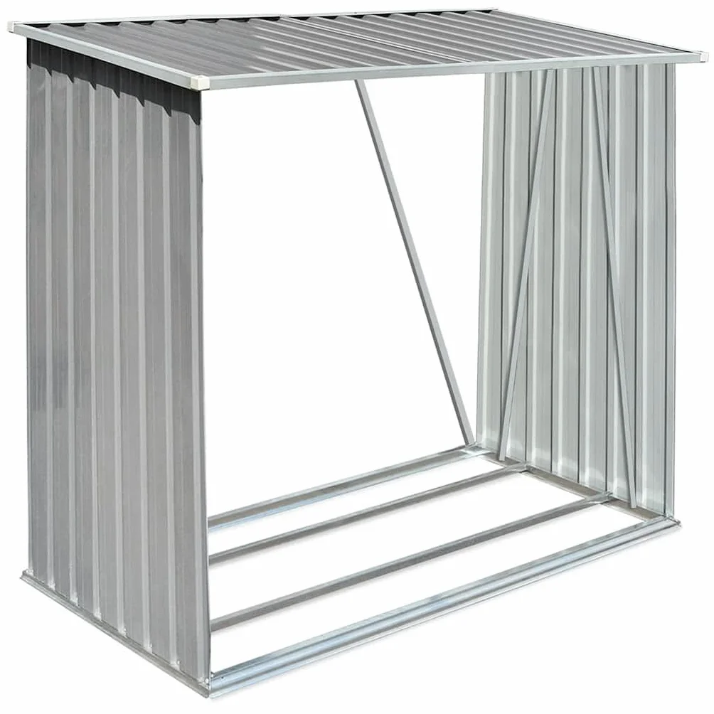 vidaXL Abri de Stockage de Bois Acier Galvanisé Gris Jardin Patio Porte-bûche