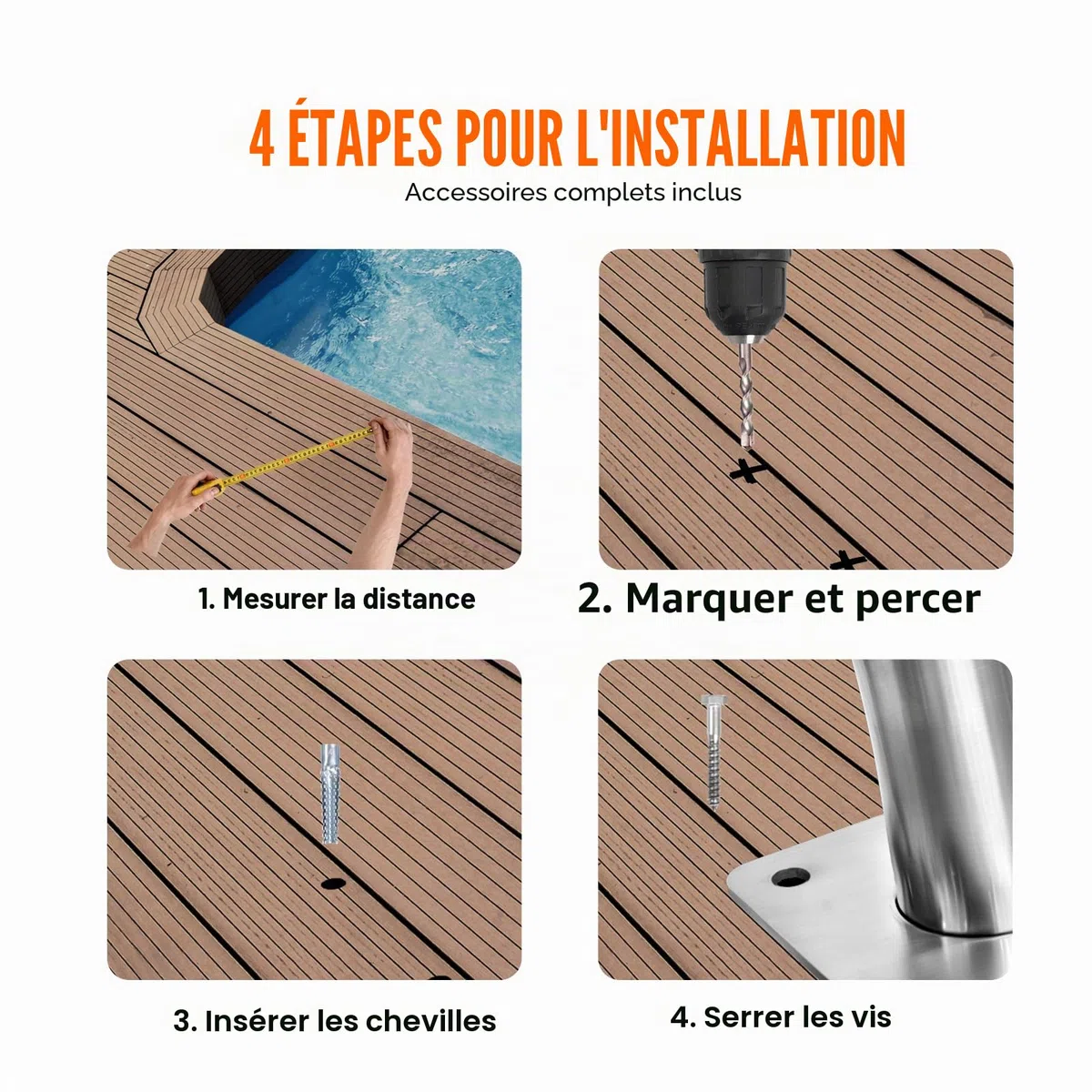 VEVOR Rampe Piscine, 1395x810 mm, Main Courante Piscine Acier Inoxydable avec Plaque de Base, 2PCS Barre d'Appui Sécurité Antirouille, Accessoires, pour Piscines, Intérieur, Extérieur, Terrasses, Spas
