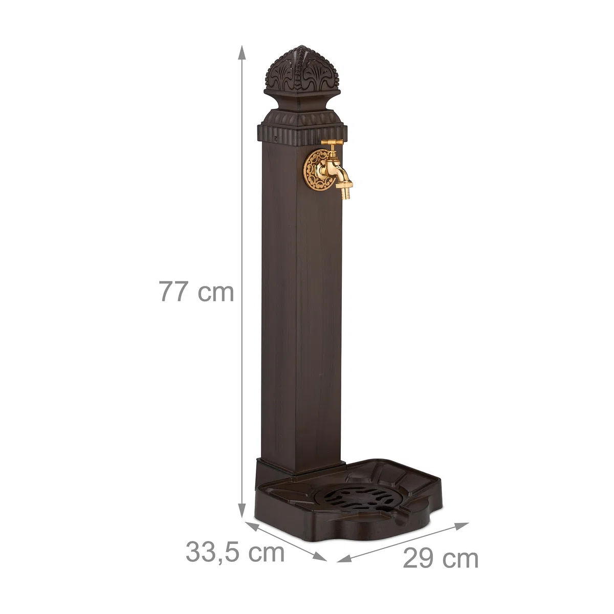 Relaxdays Fontaine extérieure pour Le Jardin ou la terrasse, Robinet, bac, H x L x P : 77 x 29 x 33,5 cm, Marron