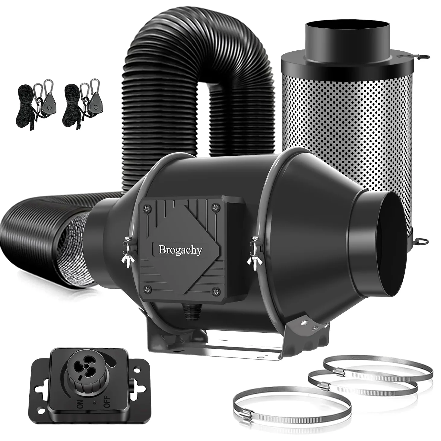 100mm Kit de ventilation 363 m³/h, Système de Ventilation 3000RPM avec régulateur de vitesse, filtre à charbon actif, tuyau d'échappement, système de ventilation Pour tente de culture.