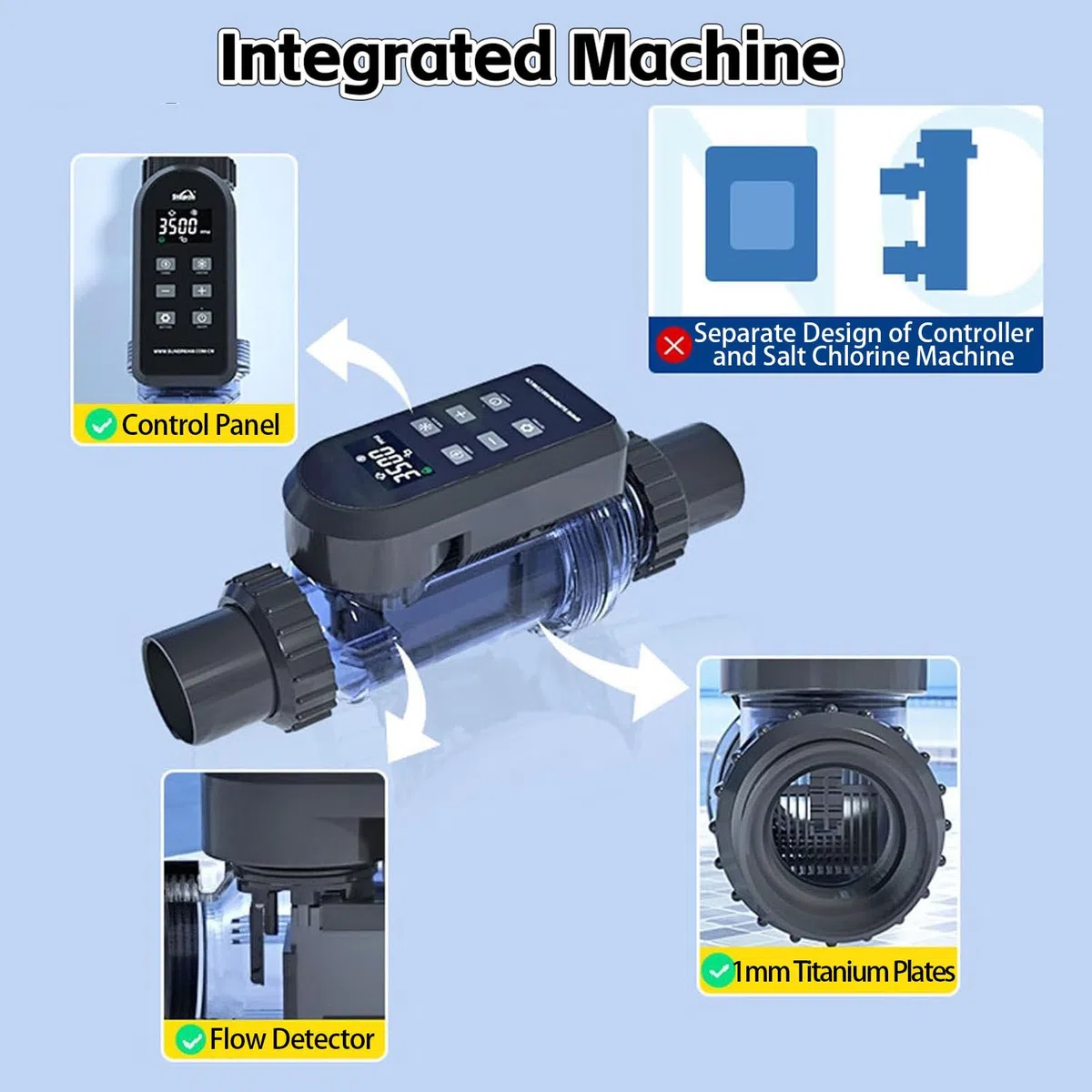 Machine De Chlore Au Sel De Piscine, SystèMe D'éLectrolyse Au Sel, SystèMe De Chloration, Wi-FI IntéGré Et TéLéCommande, pour Spa De Piscine. LC250A