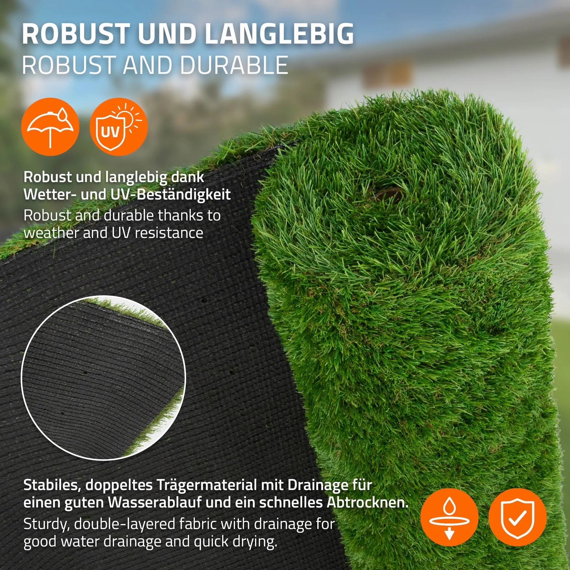 ECD Germany Gazon Synthétique 18mm en Rouleau 1,5m² (1,5x1m), Vert Multinuancé, Drainage Rapide et Facile à Découper, Résistant Intempéries, Tapis Artificiel Pelouse Herbe Fausse Revêtement de Sol